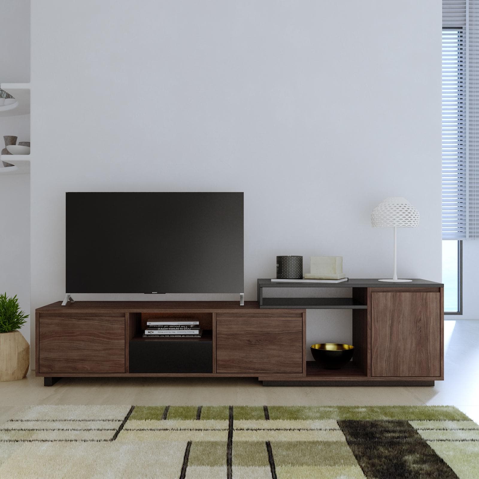Mobile porta tv 180x46h cm effetto noce con 3 cassetti e 1 anta - Eldora