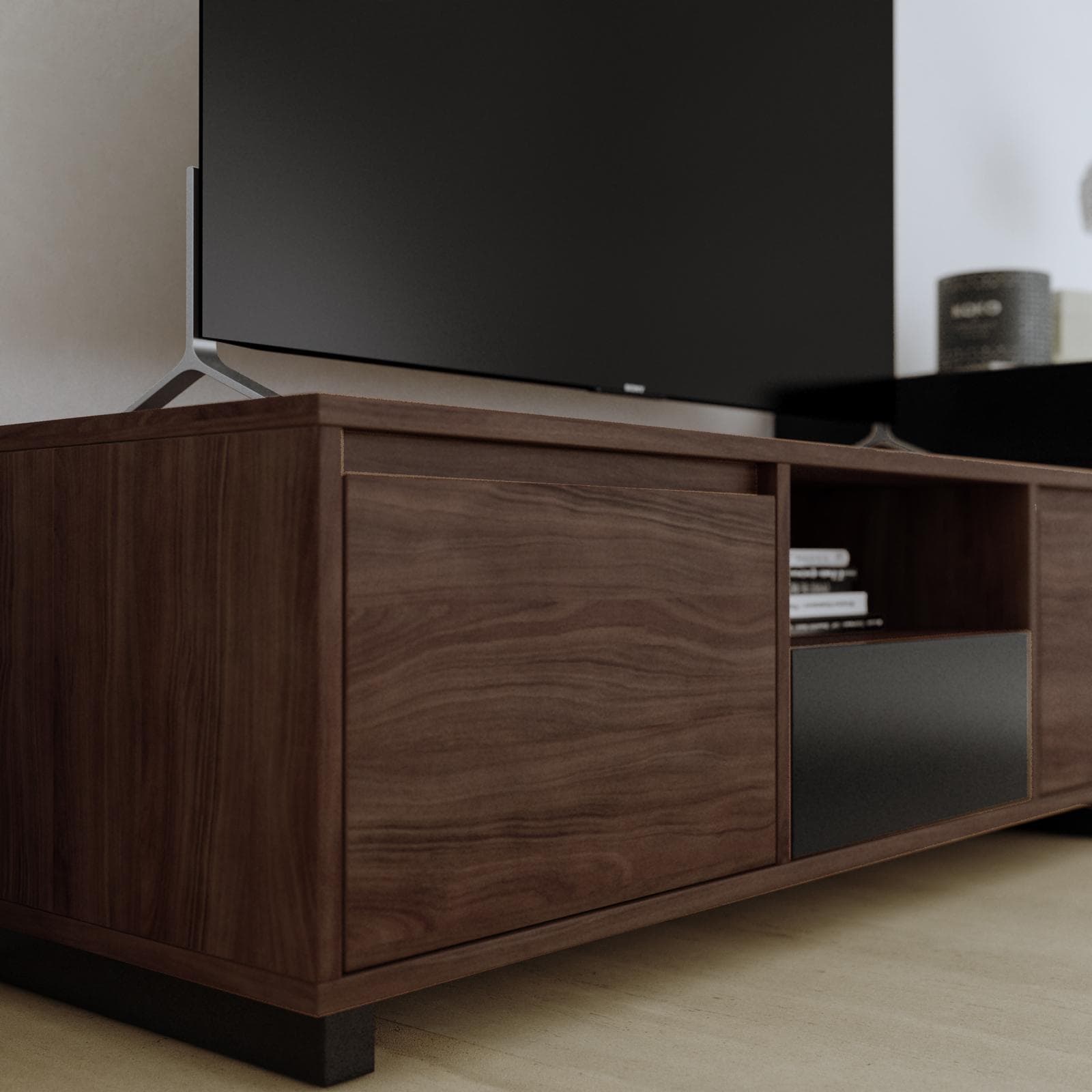 Mobile porta tv 180x46h cm effetto noce con 3 cassetti e 1 anta - Eldora
