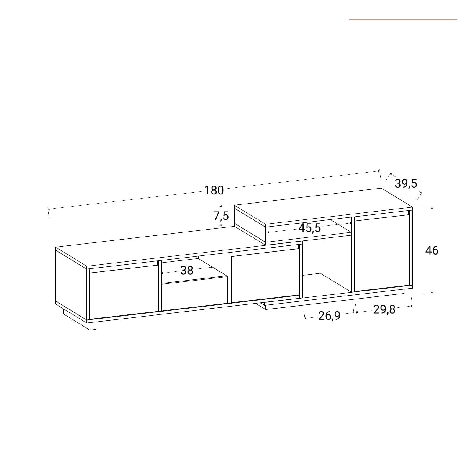Mobile porta tv 180x46h cm effetto noce con 3 cassetti e 1 anta - Eldora