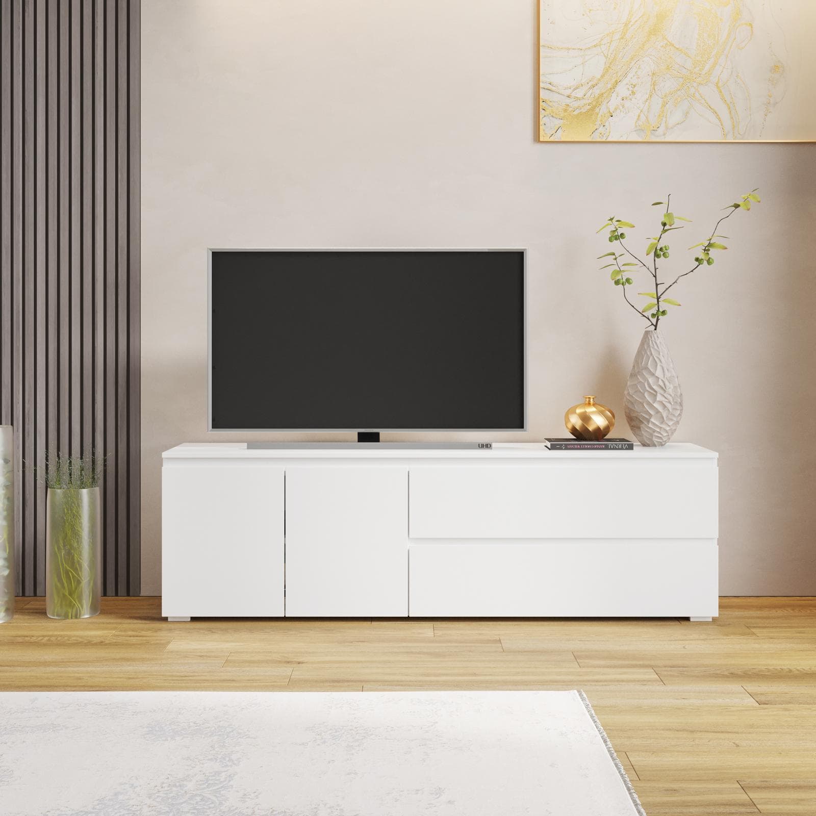 Mobile porta tv 180x55h cm bianco con 2 ante e 2 cassetti - Jules