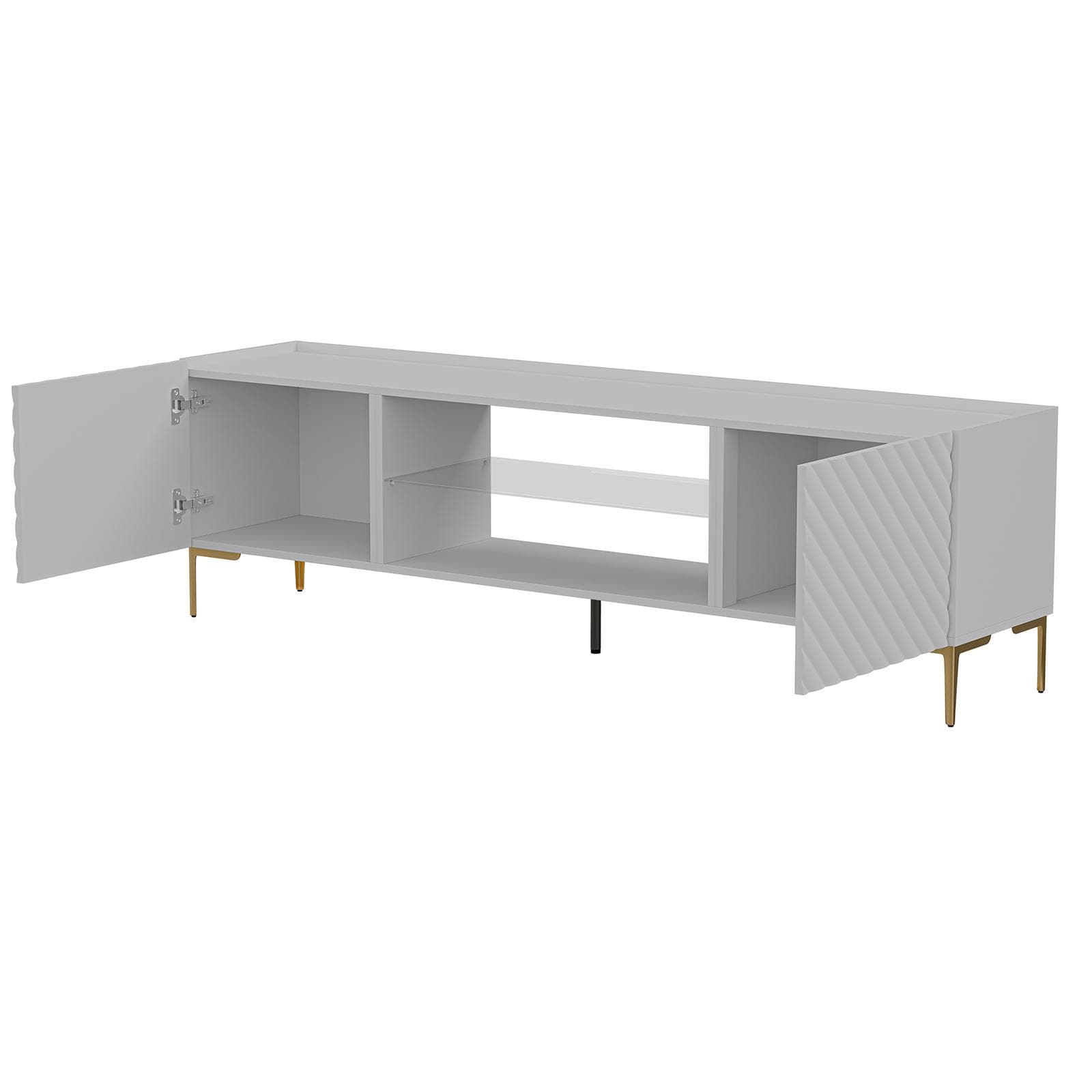 Mobile porta tv 180x54 h cm bianco cannettato obliquo con 2 ante e piedi oro - Emerald