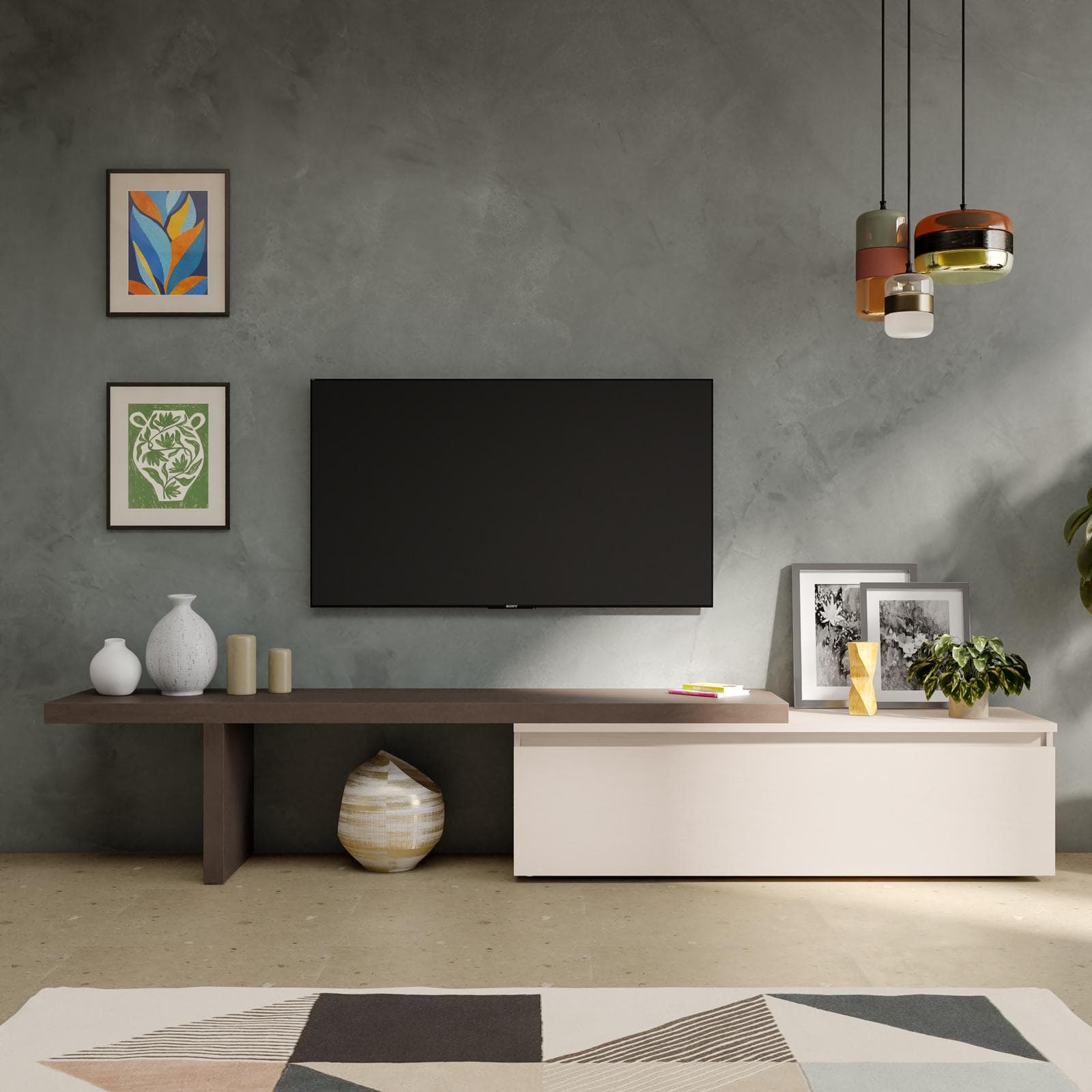 Mobile porta tv 184-270x44h cm bronzo con cassettone cashmere - Clary