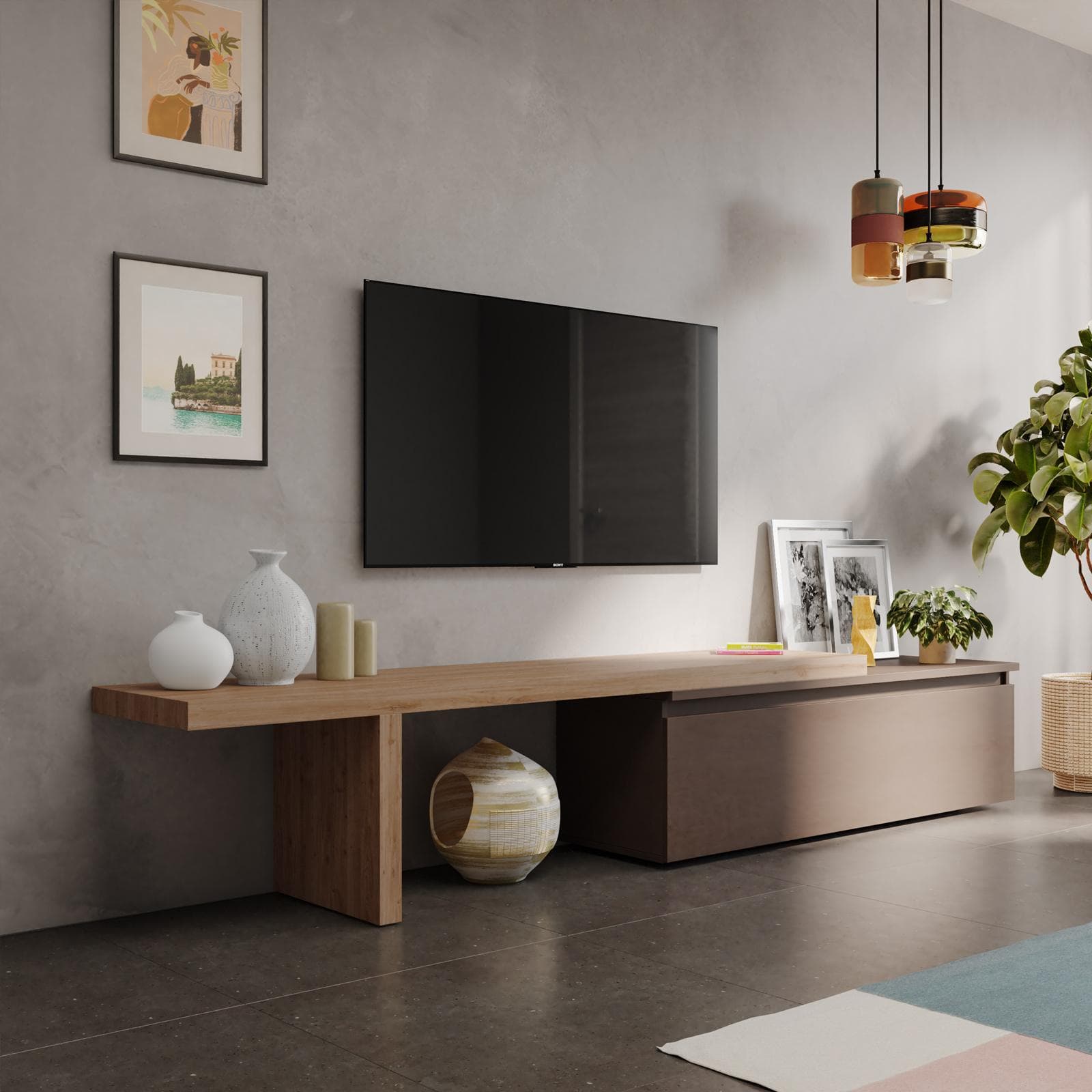 Mobile porta tv 184-270x44h cm cadiz con cassettone bronzo - Clary