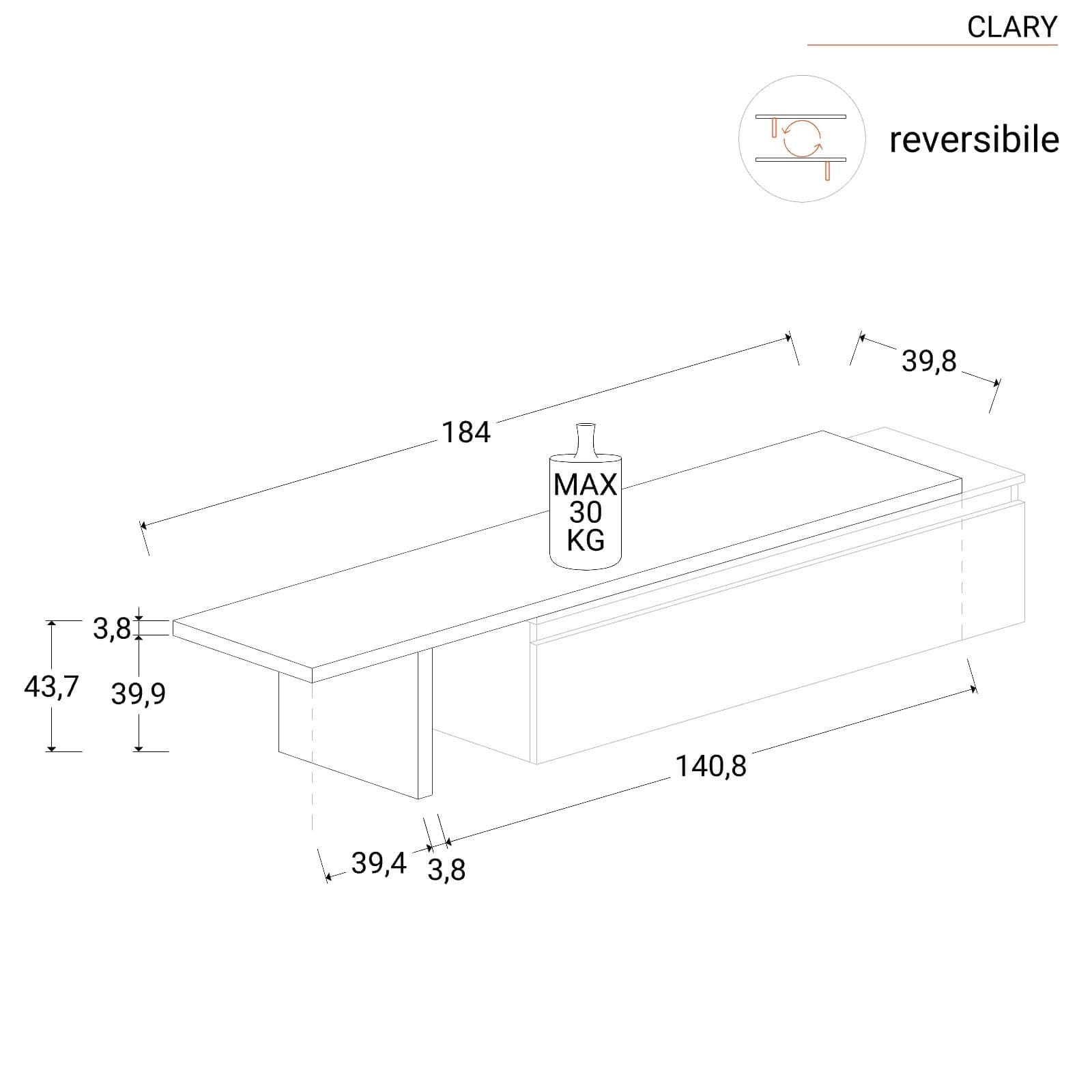 Mobile porta tv 184-270x44h cm mercure con cassettone ardesia - Clary