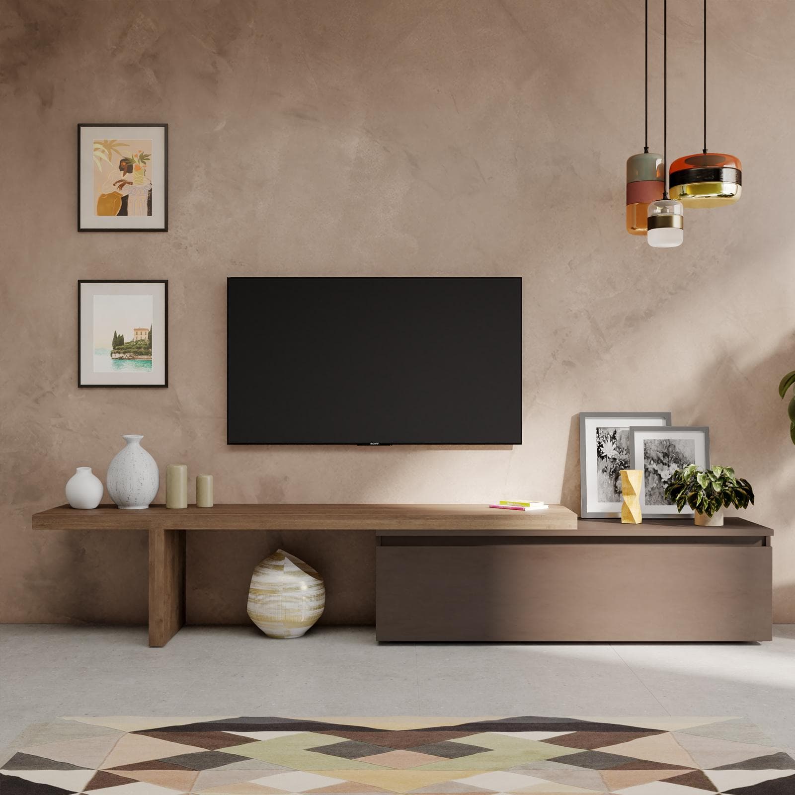 Mobile porta tv 184-270x44h cm mercure con cassettone bronzo - Clary