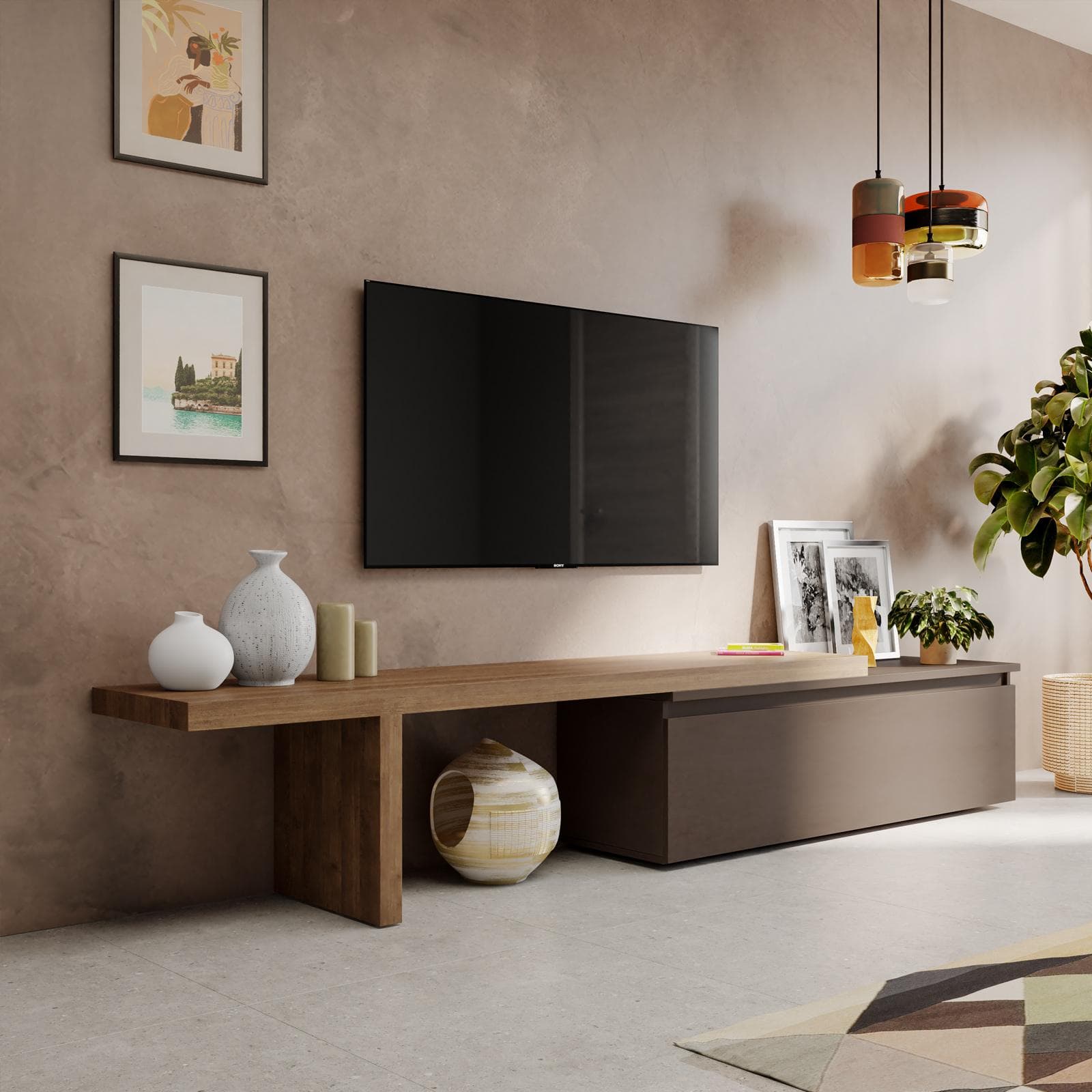 Mobile porta tv 184-270x44h cm mercure con cassettone bronzo - Clary