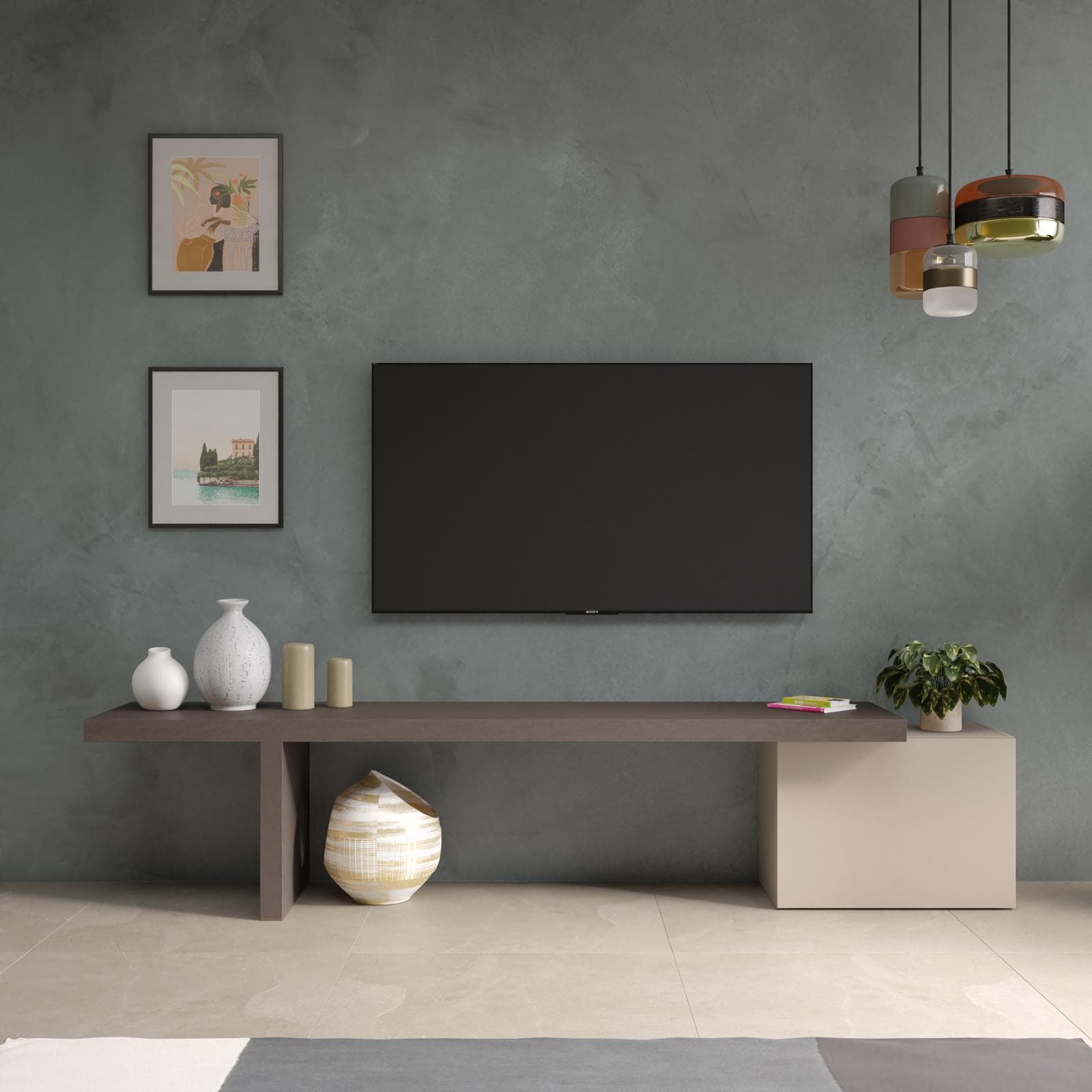 Mobile porta tv 184x44h cm bronzo e cashmere con 1 anta - Clary