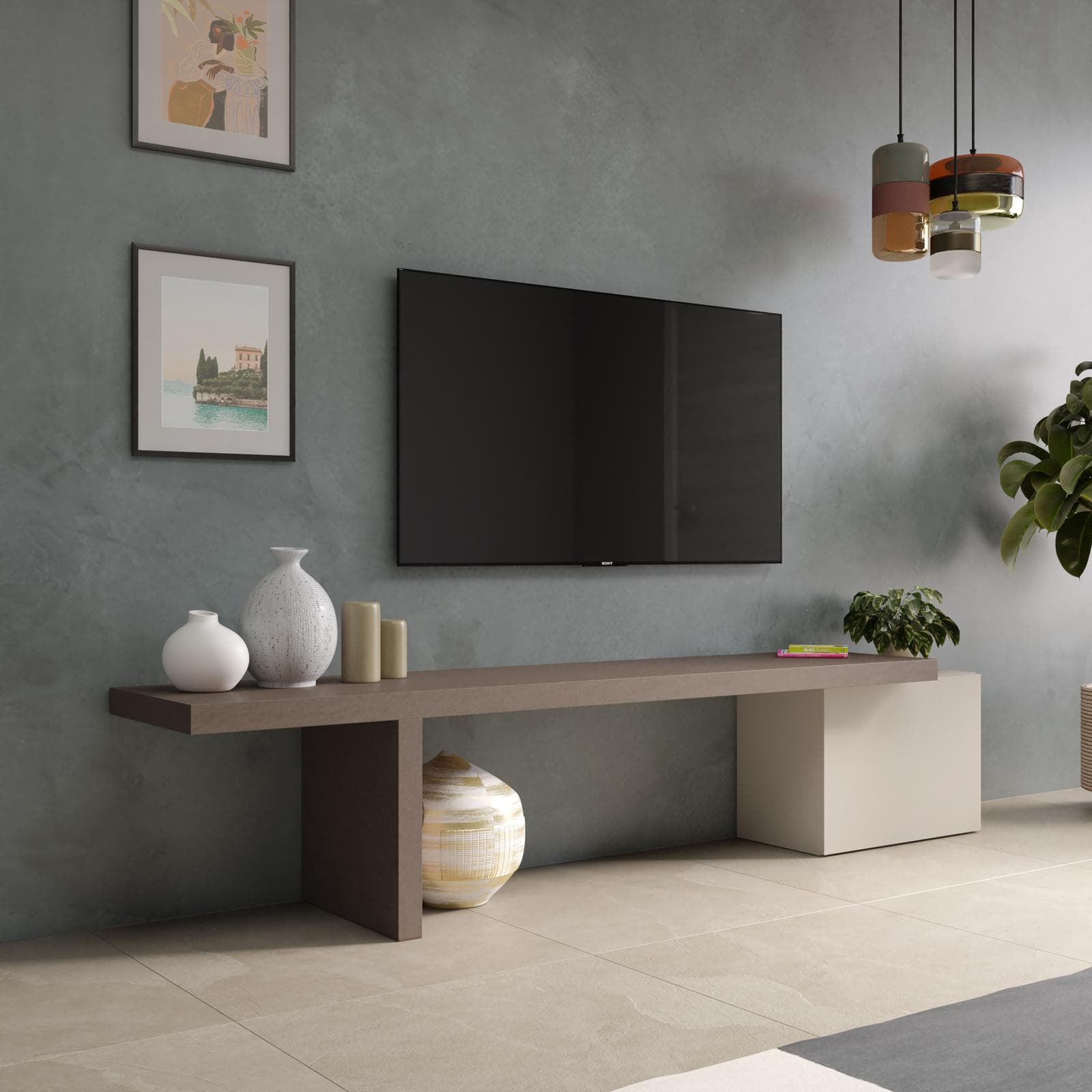 Mobile porta tv 184x44h cm bronzo e cashmere con 1 anta - Clary