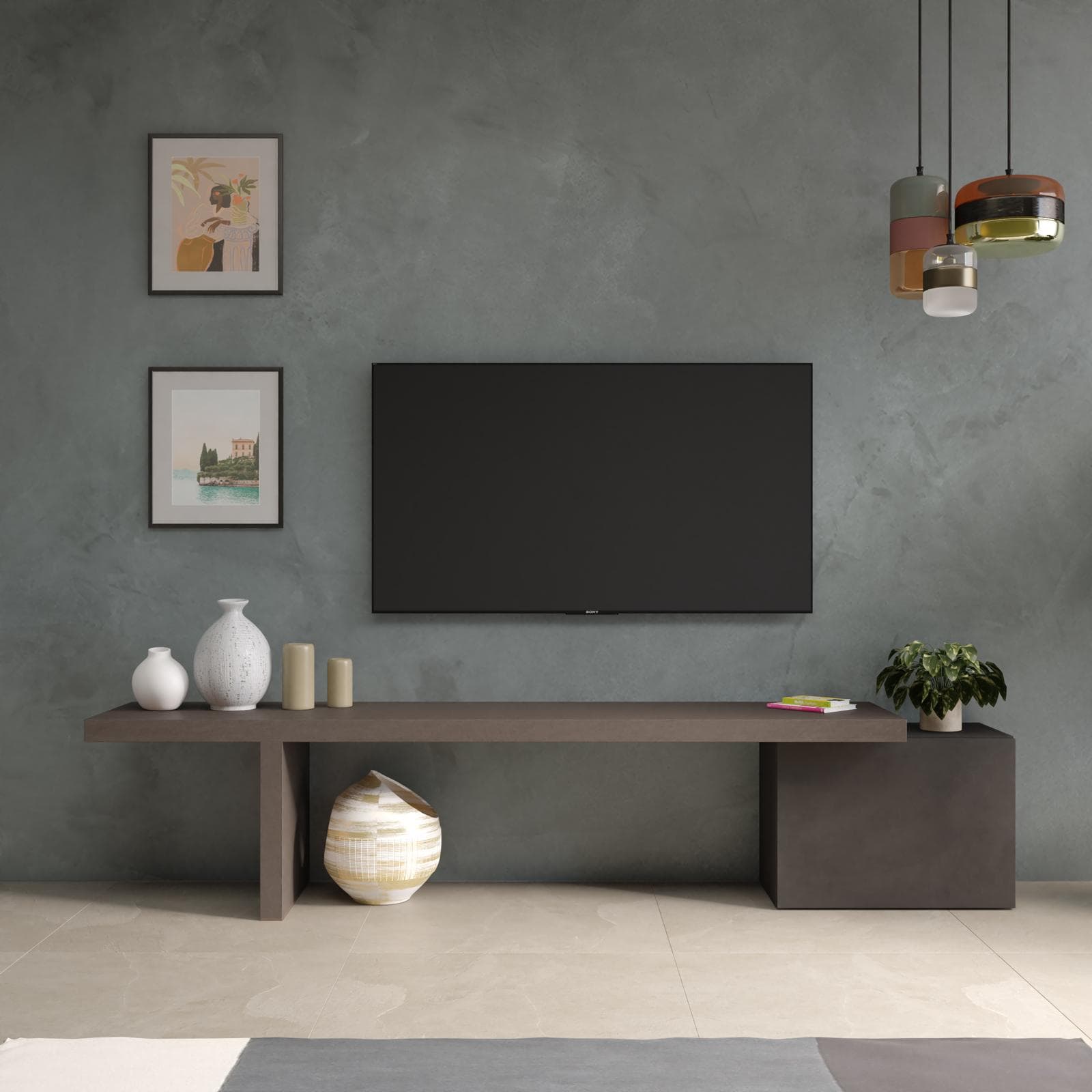 Mobile porta tv 184-230x44h cm bronzo e lava con 1 anta - Clary