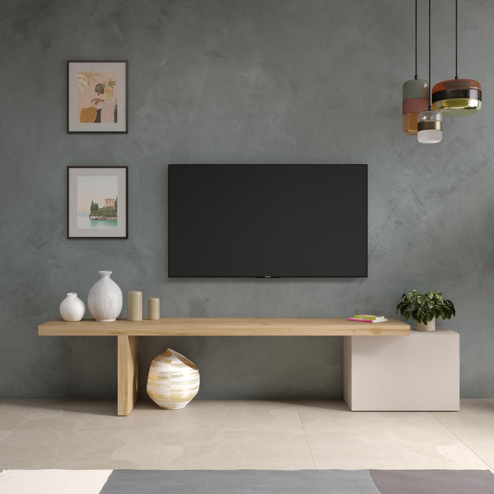 Mobile porta tv 184-230x44h cm cadiz e cashmere con 1 anta - Clary