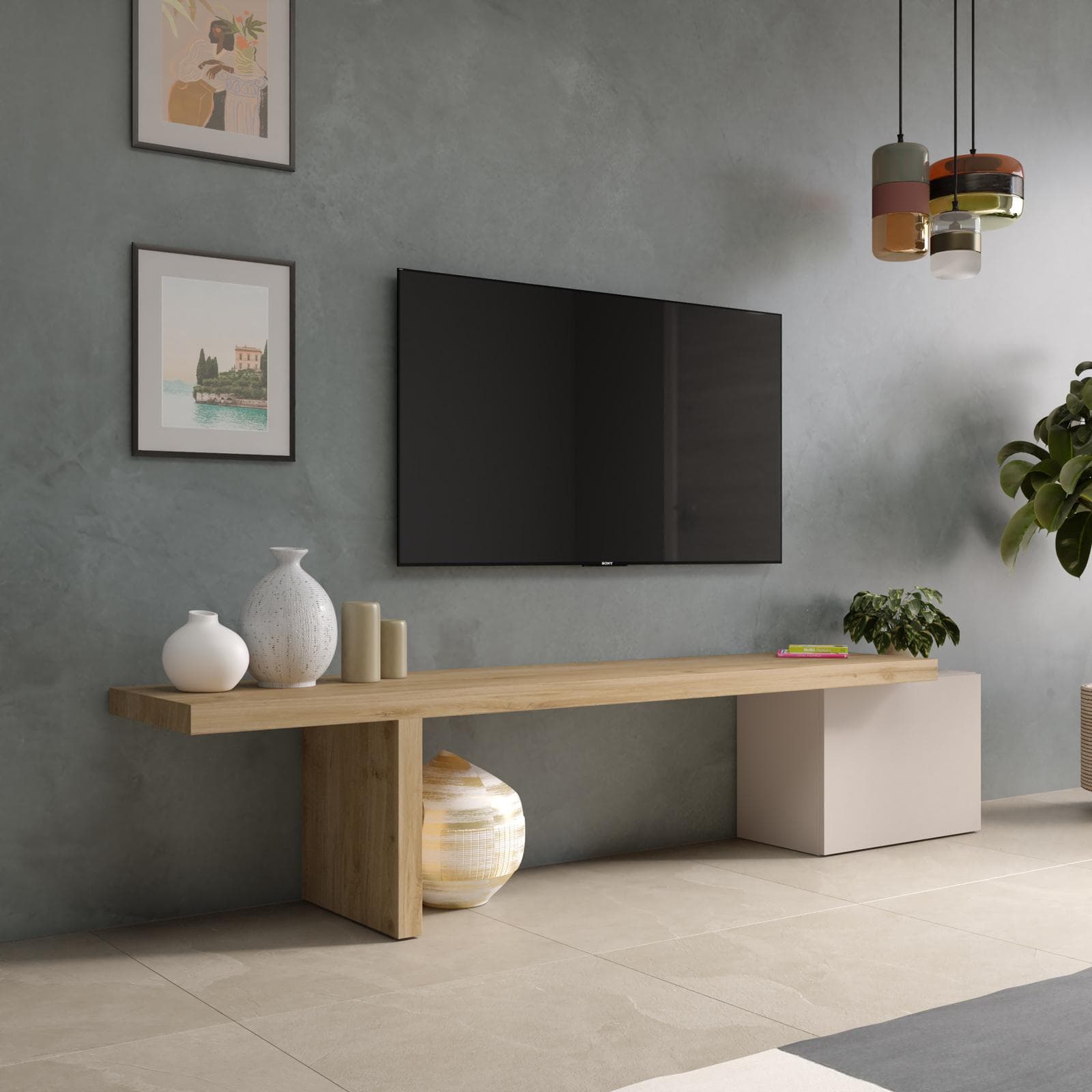 Mobile porta tv 184-230x44h cm cadiz e cashmere con 1 anta - Clary