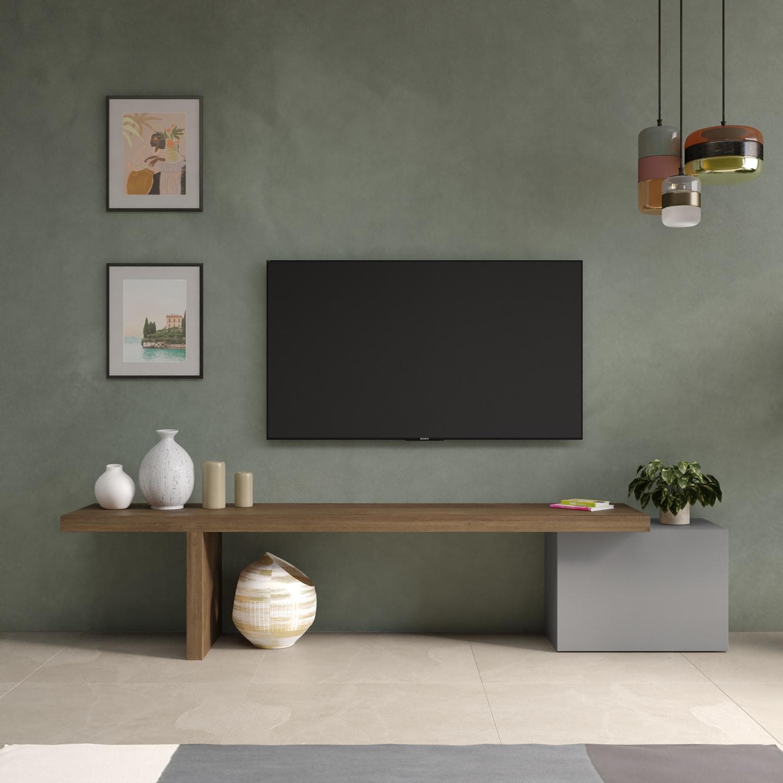 Mobile porta tv 184-230x44h cm mercure e ardesia con 1 anta - Clary