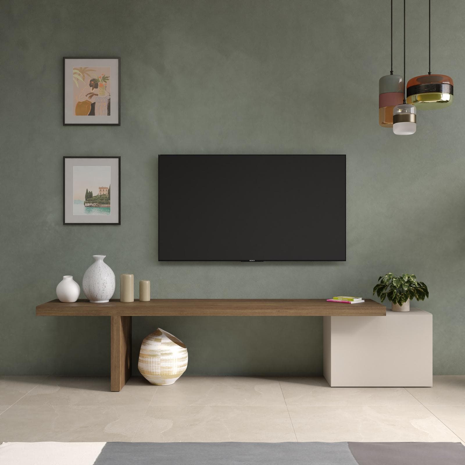 Mobile porta tv 184-230x44h cm mercure e cashmere con 1 anta - Clary