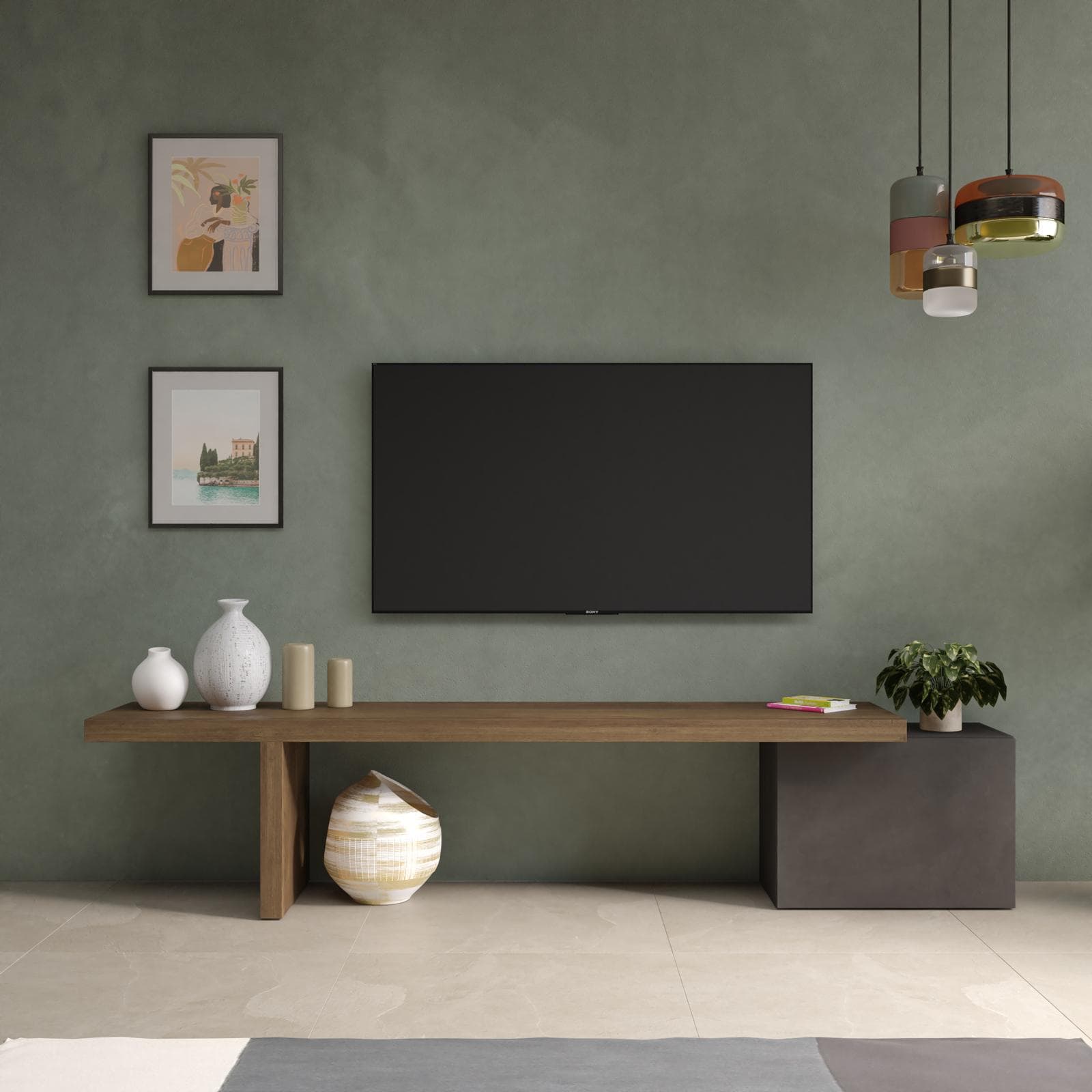 Mobile porta tv 184-230x44h cm mercure e lava con 1 anta - Clary
