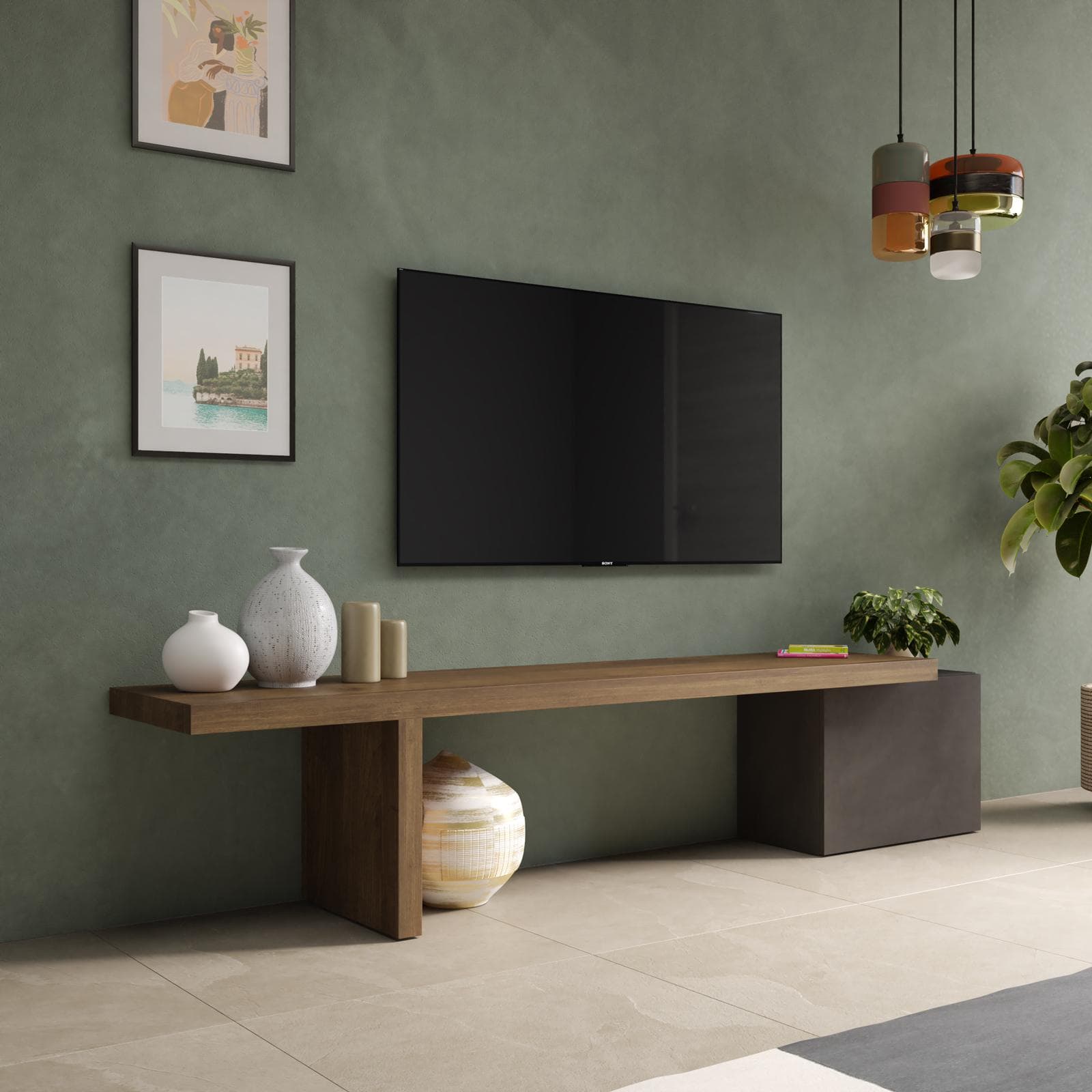 Mobile porta tv 184-230x44h cm mercure e lava con 1 anta - Clary
