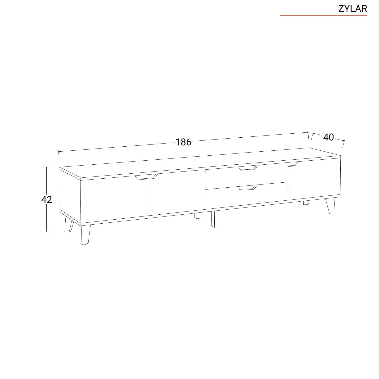 Mobile porta tv 186x42h cm in legno bianco lucido con 3 ante e 2 cassetti - Zylar