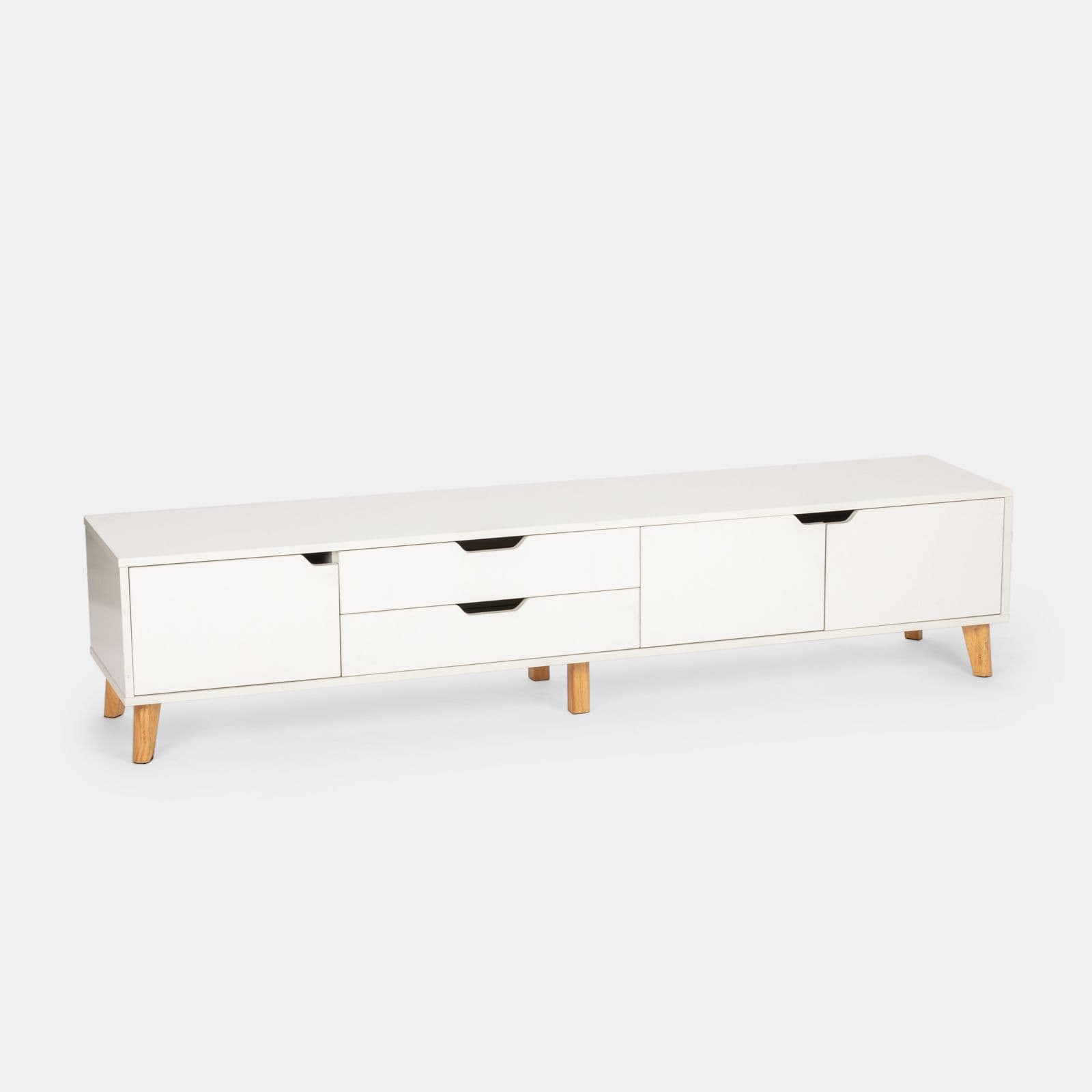 Mobile porta tv 186x42h cm in legno bianco lucido con 3 ante e 2 cassetti - Zylar