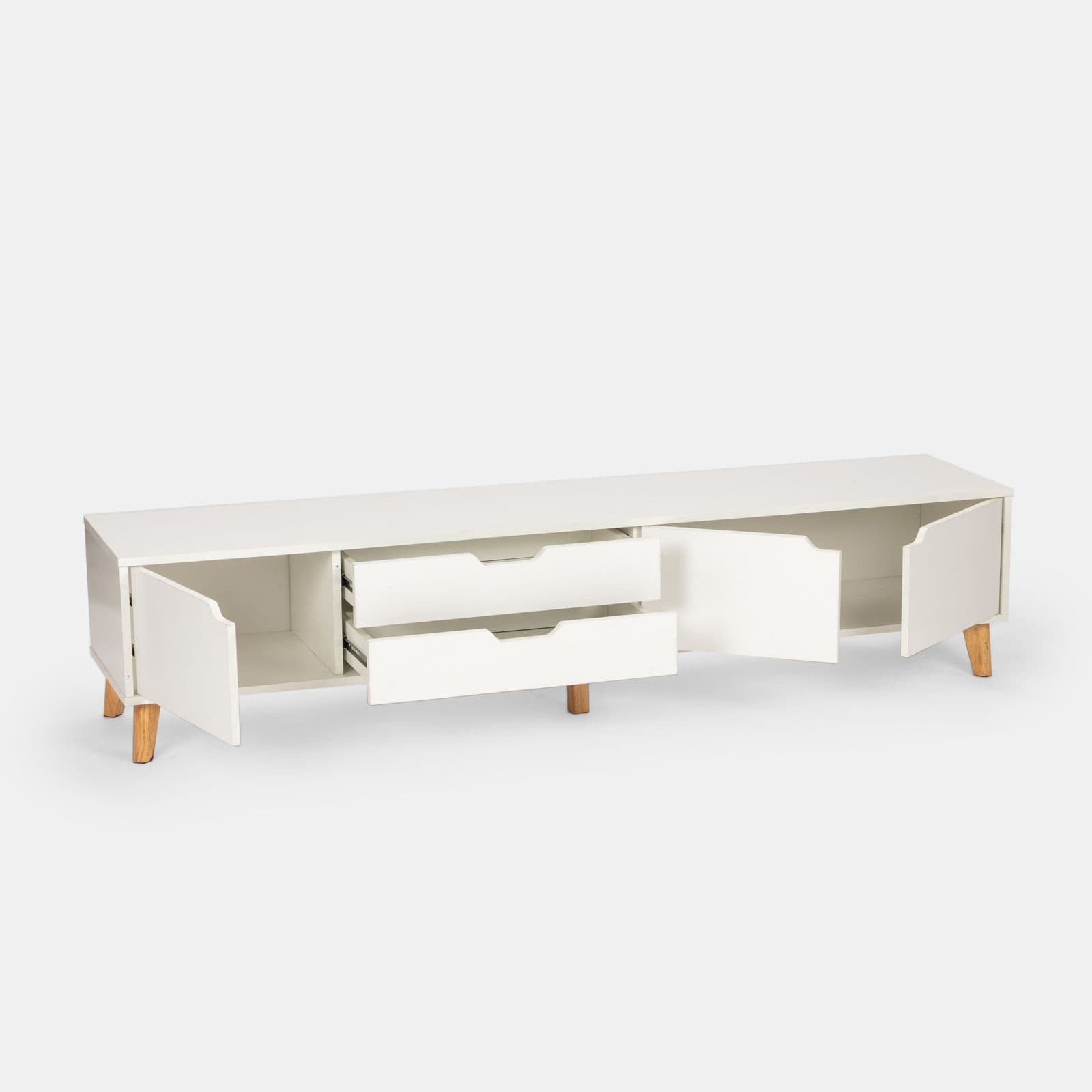 Mobile porta tv 186x42h cm in legno bianco lucido con 3 ante e 2 cassetti - Zylar