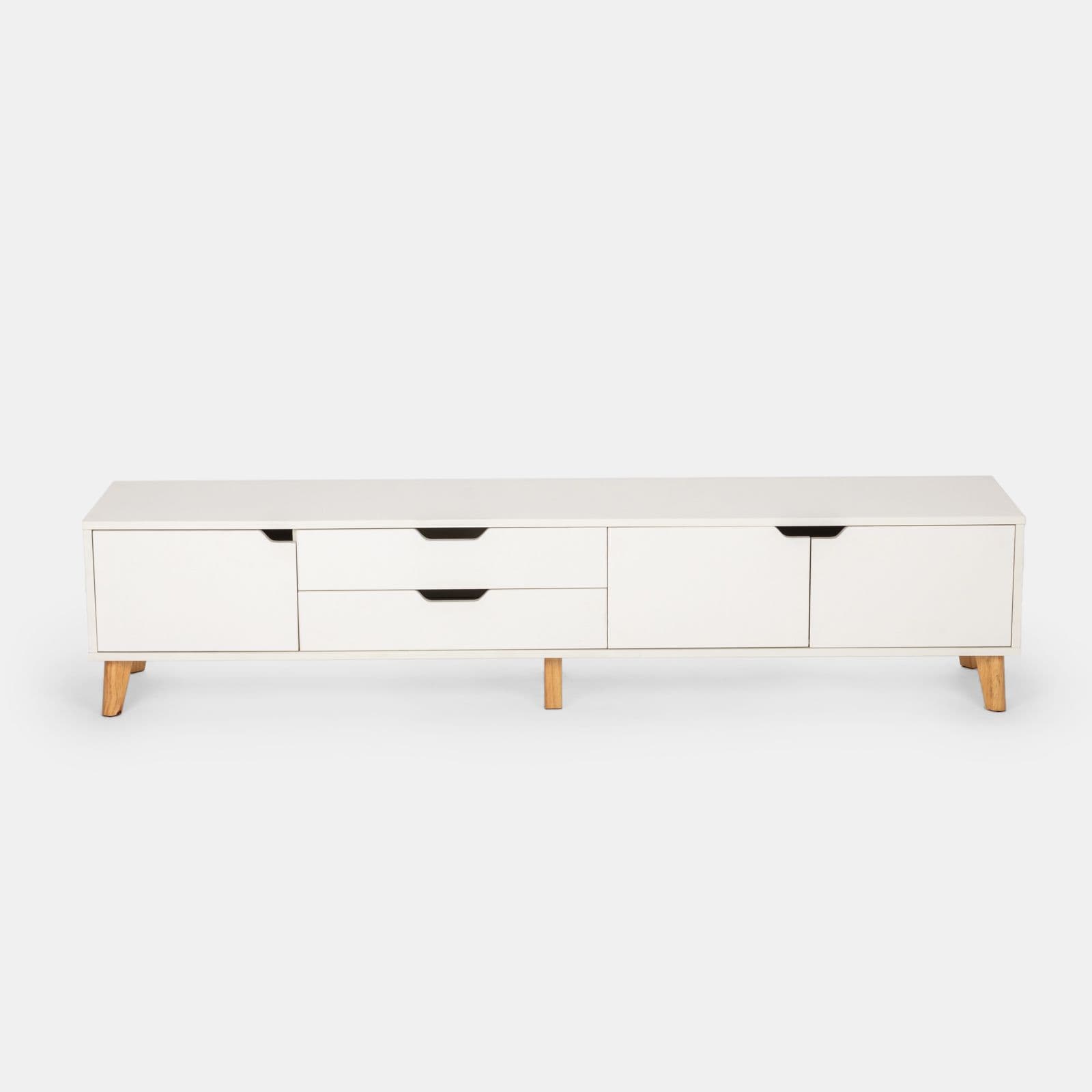 Mobile porta tv 186x42h cm in legno bianco lucido con 3 ante e 2 cassetti - Zylar