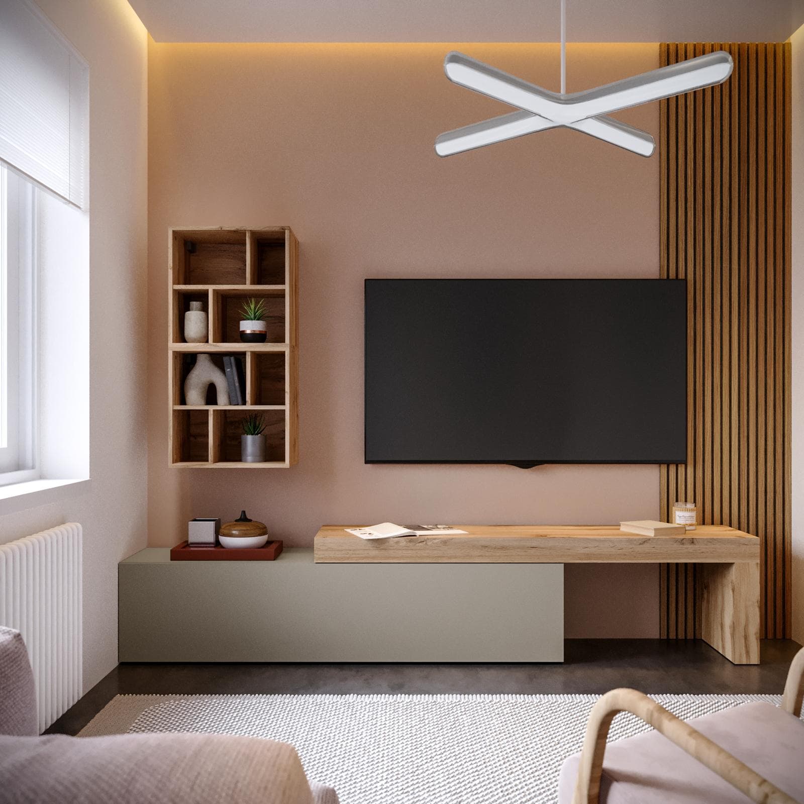 Mobile porta tv 190-350x40h cm rovere wotan e tortora con 1 anta - Kayros