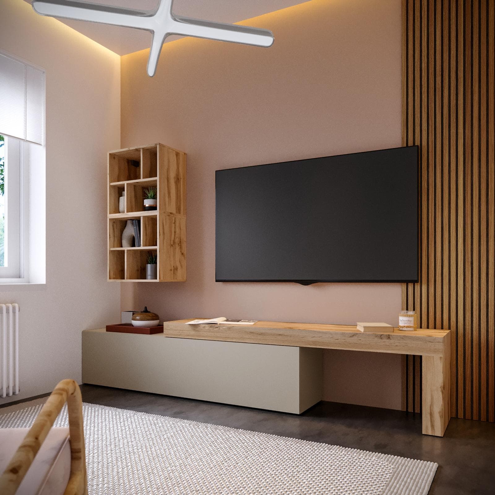 Mobile porta tv 190-350x40h cm rovere wotan e tortora con 1 anta - Kayros