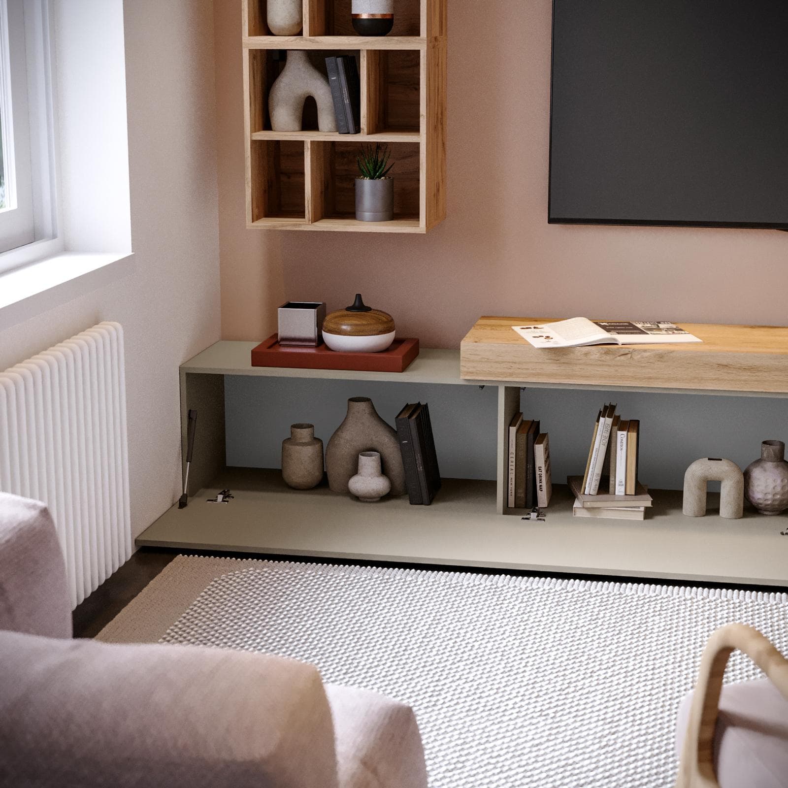 Mobile porta tv 190-350x40h cm rovere wotan e tortora con 1 anta - Kayros
