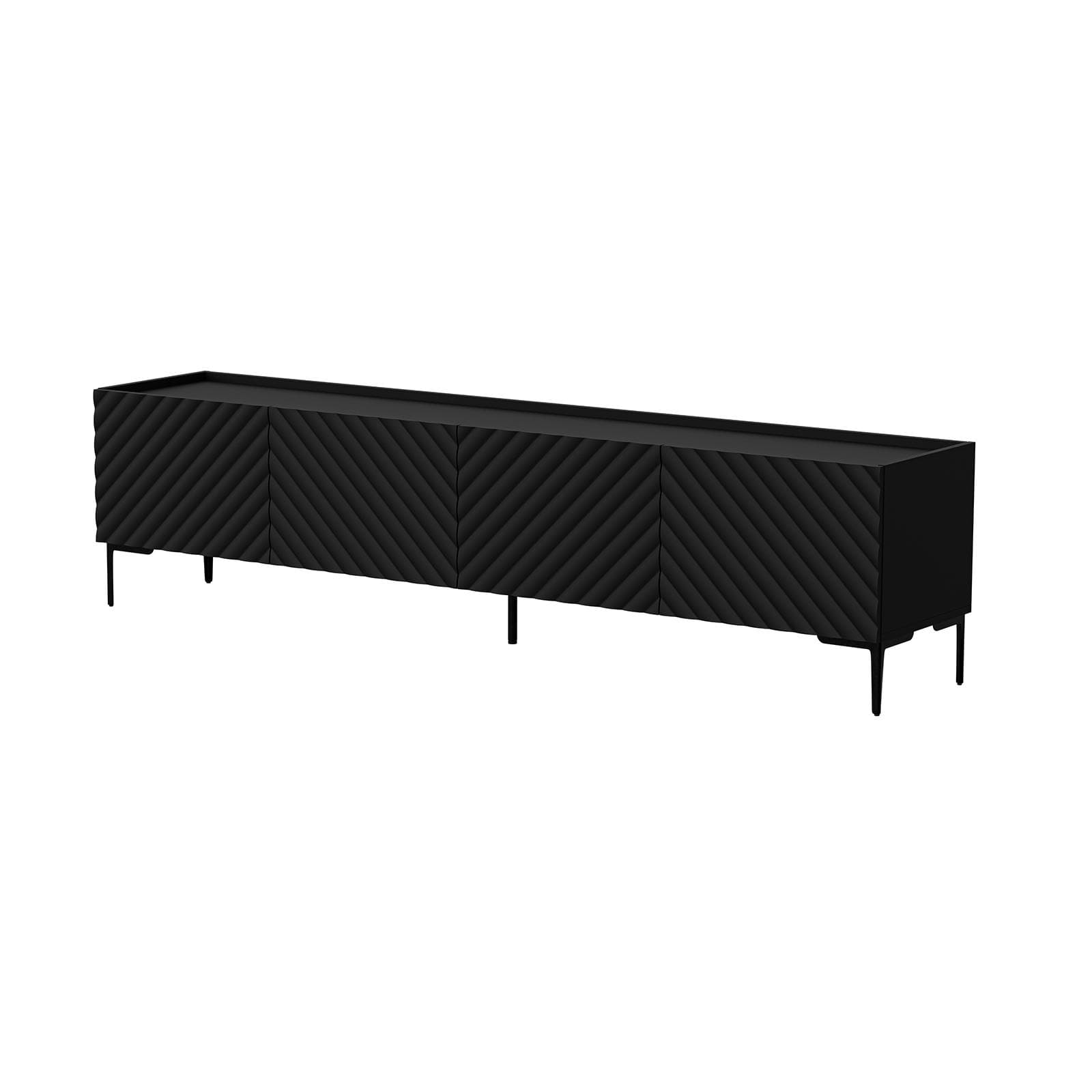 Mobile porta tv 200x54h cm nero cannettato obliquo con 4 ante e piedi nero - Emerald