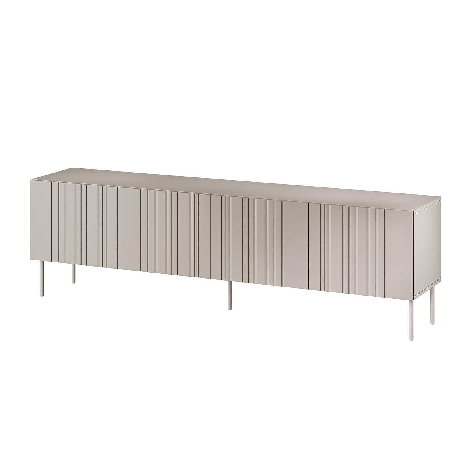 Mobile porta tv 200x60h cm cashmere cannettato alternato con 4 ante e piedi in metallo finitura opaca - Gladys