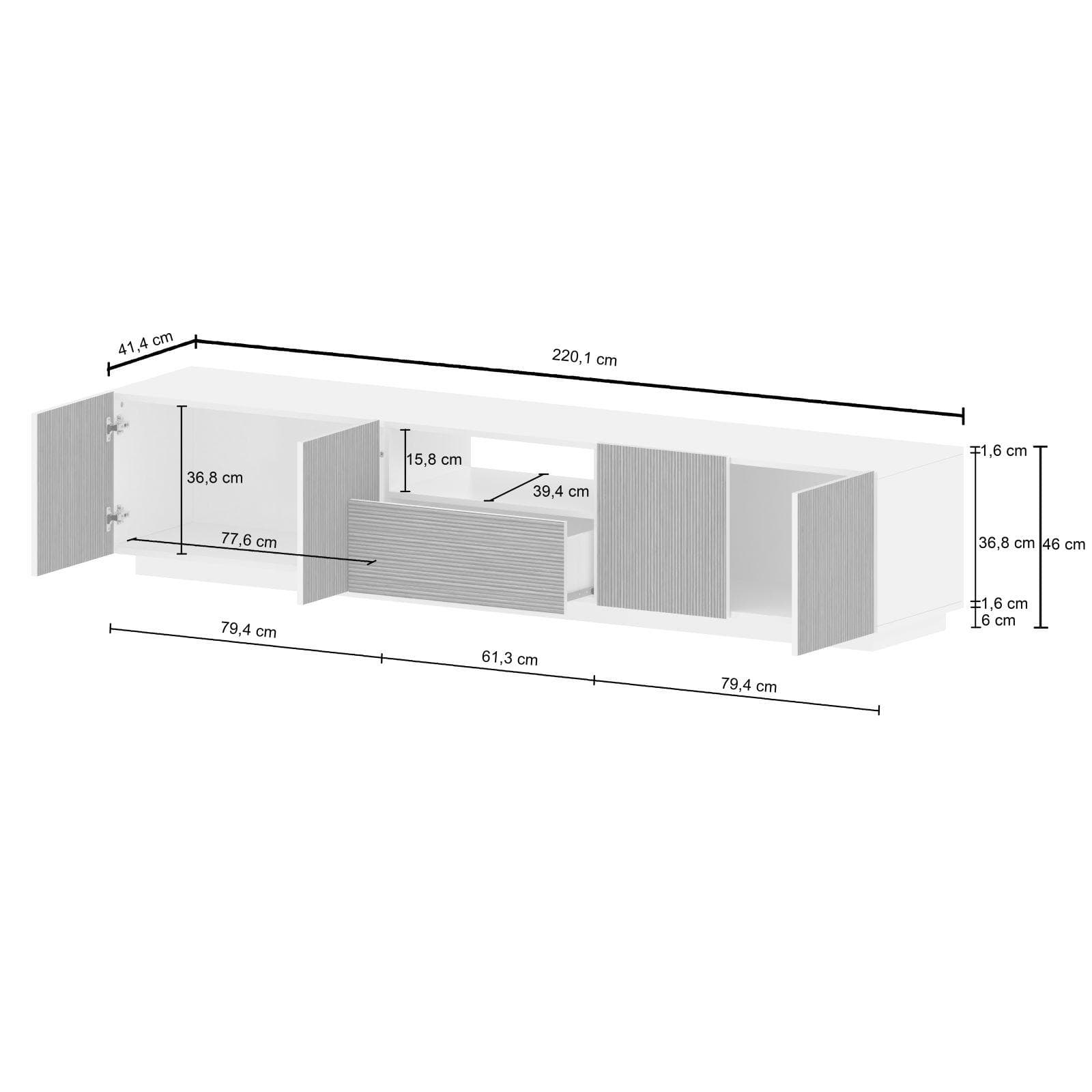 Mobile porta tv 220x46h cm antracite opaco e legno scuro effetto cannettato - Roots