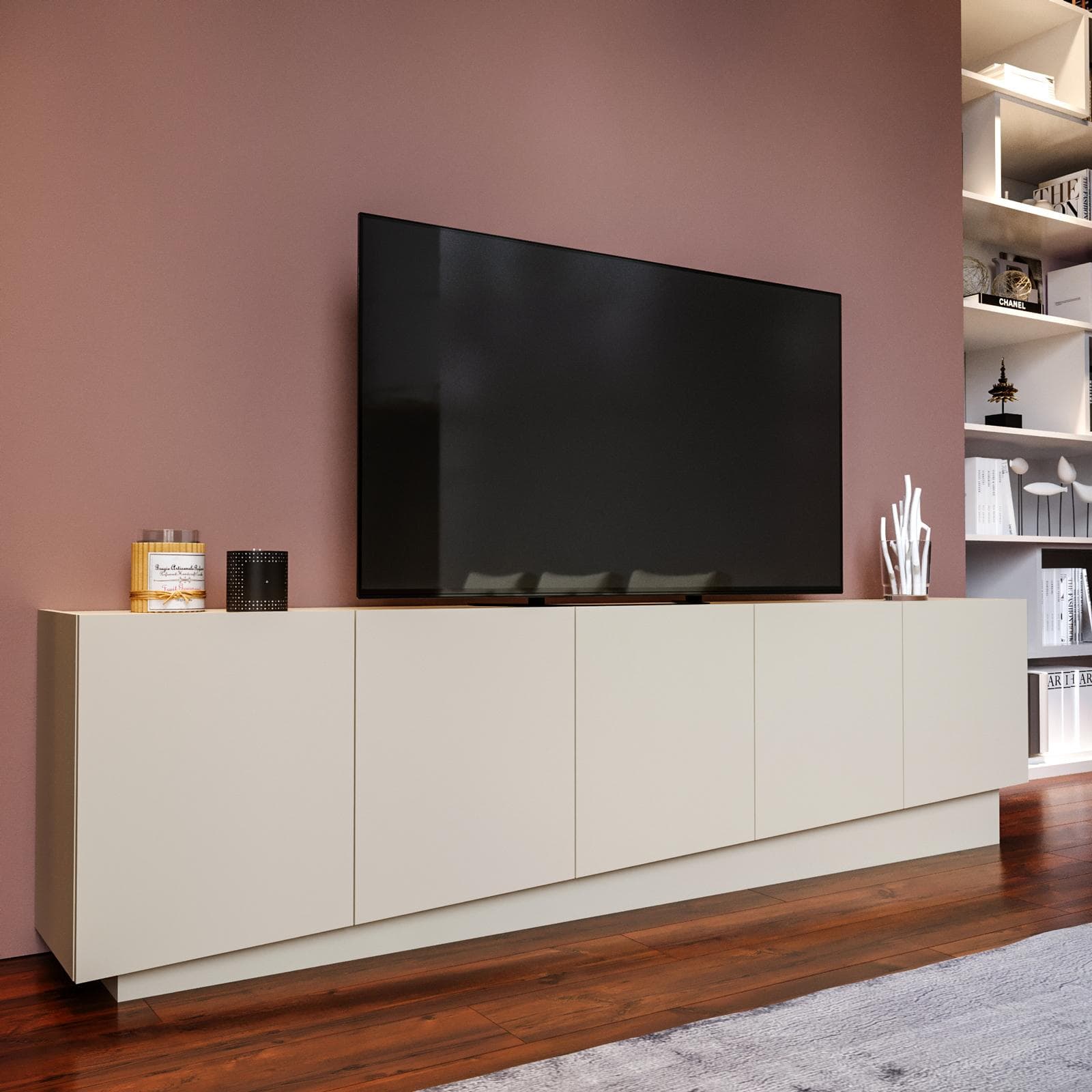 Mobile porta tv 225x60h cm con 5 ante cashmere opaco - Veronique