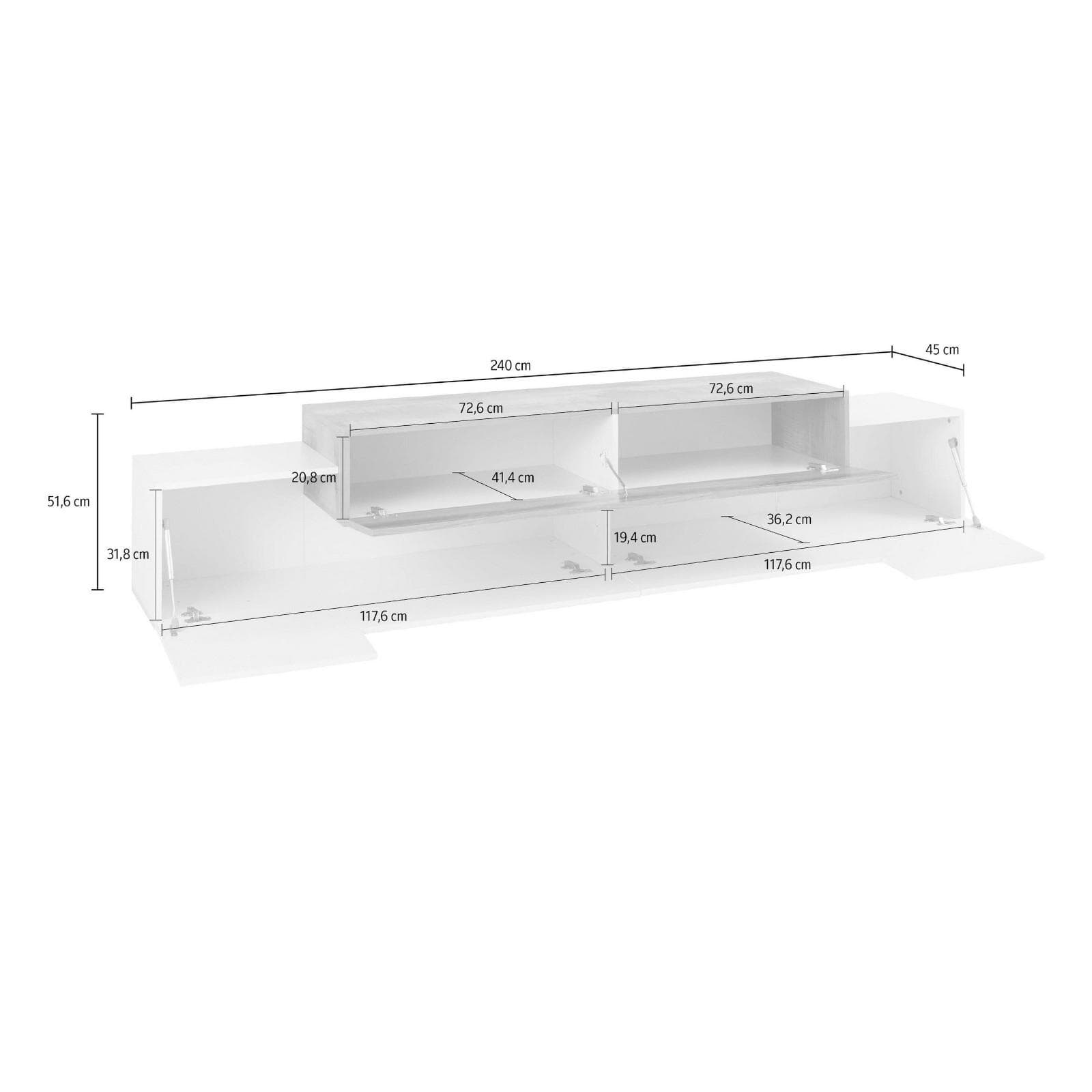 Mobile porta tv 240 cm con 3 ante a ribalta in legno bianco lucido e grigio report - Helm
