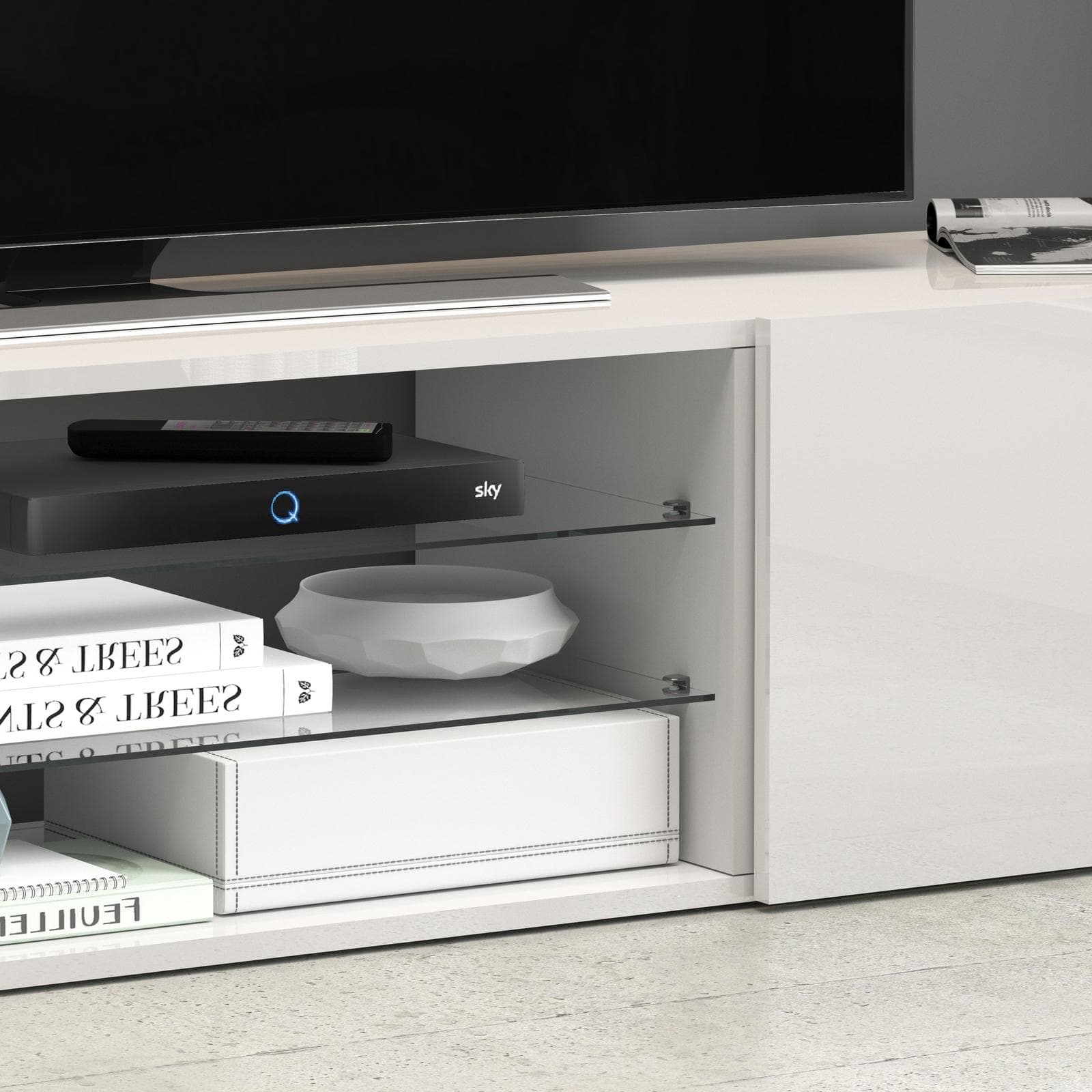 Mobile porta tv 240x35h cm bianco lucido con 2 ante e 2 ripiani- Carim
