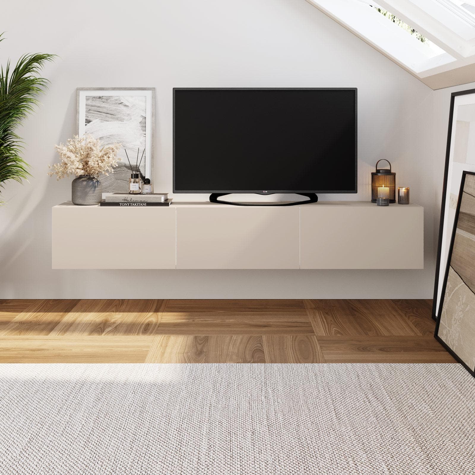 Mobile porta tv sospeso 180 cm in legno cashmere con 3 ante - Betka