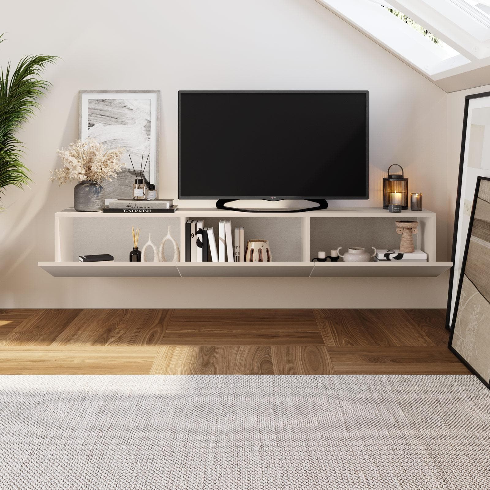 Mobile porta tv sospeso 180 cm in legno cashmere con 3 ante - Betka