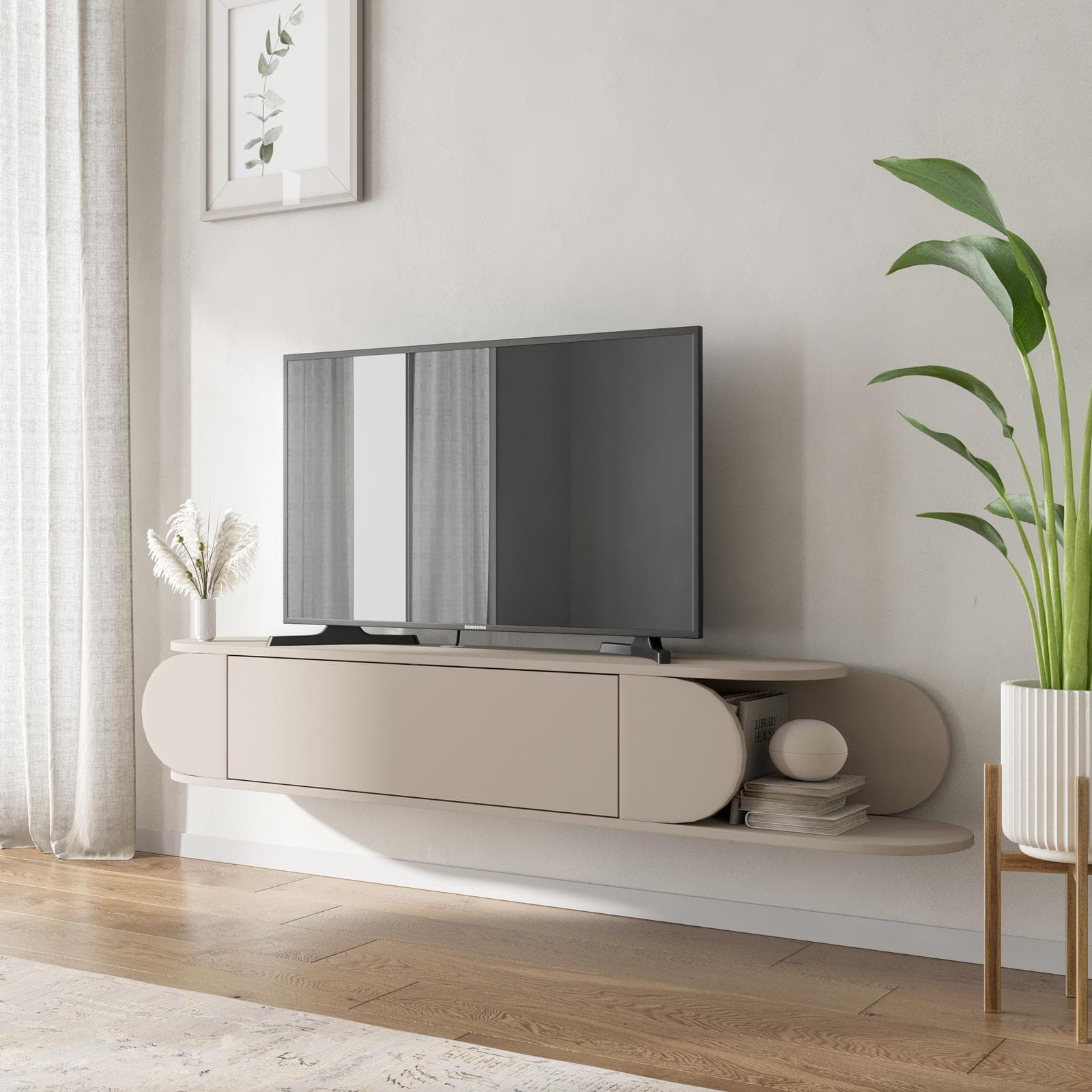 Mobile porta tv sospeso 180x30h cm cashmere con 1 anta a ribalta - Lorna