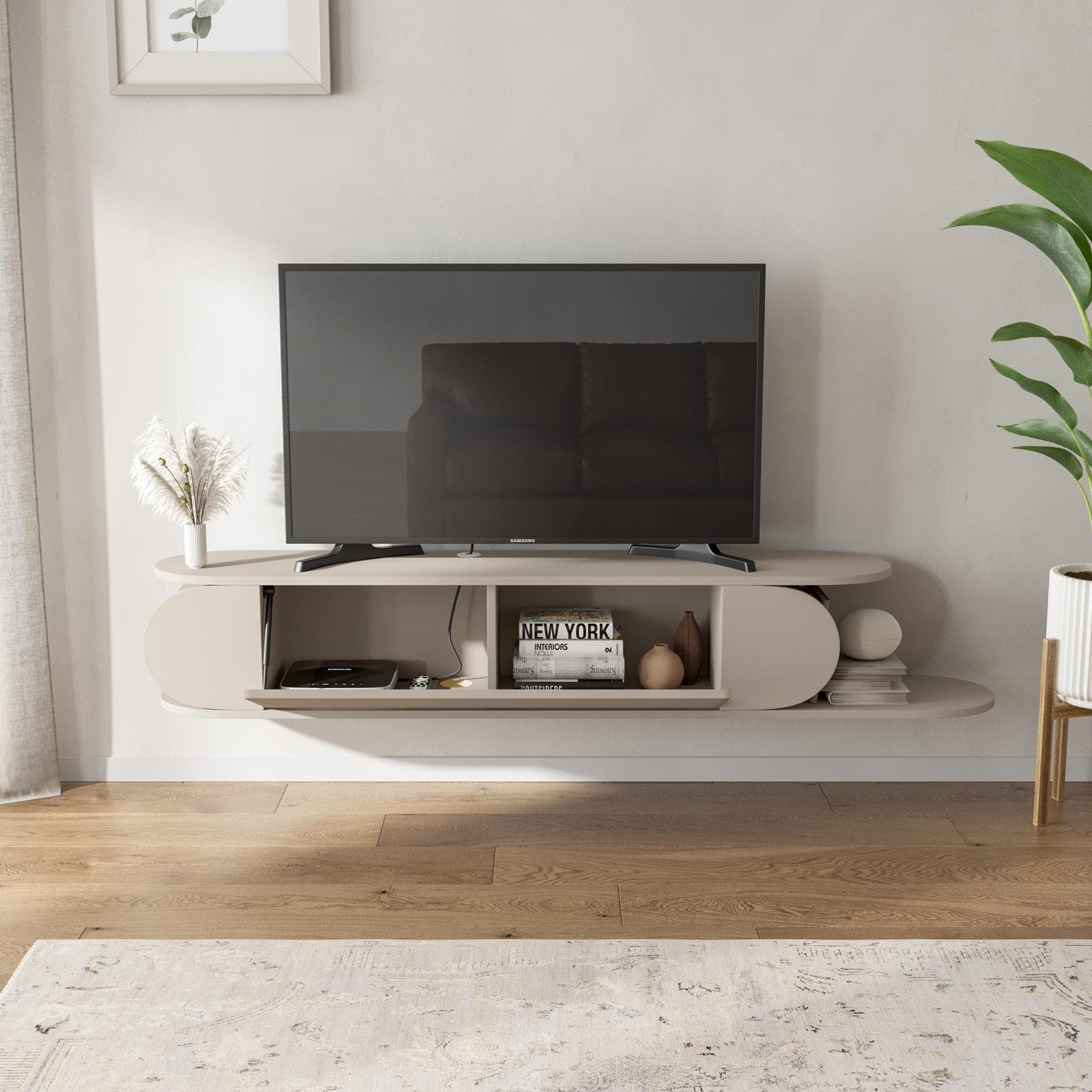 Mobile porta tv sospeso 180x30h cm cashmere con 1 anta a ribalta - Lorna