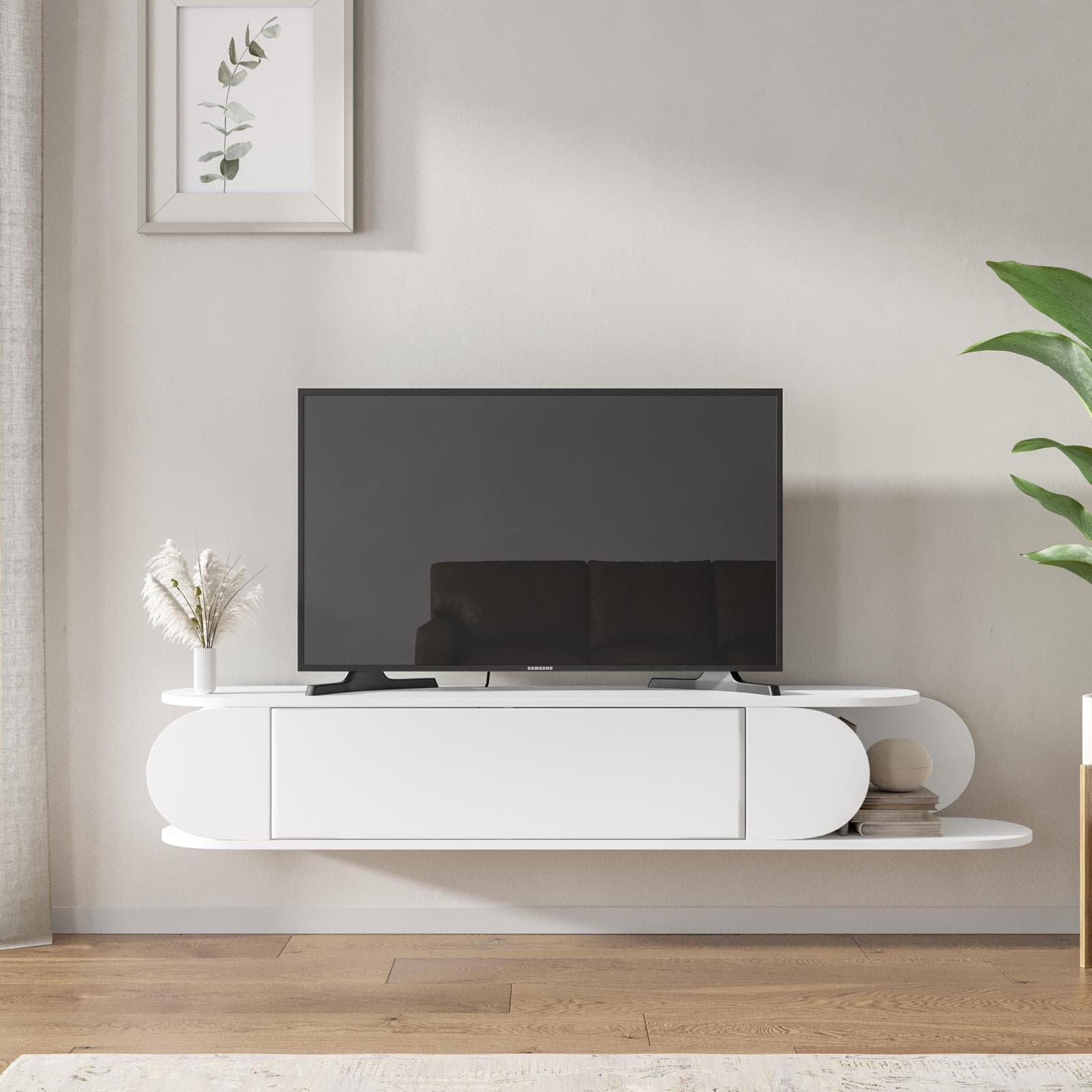 Mobile porta tv sospeso 180x30h cm bianco con 1 anta a ribalta - Lorna