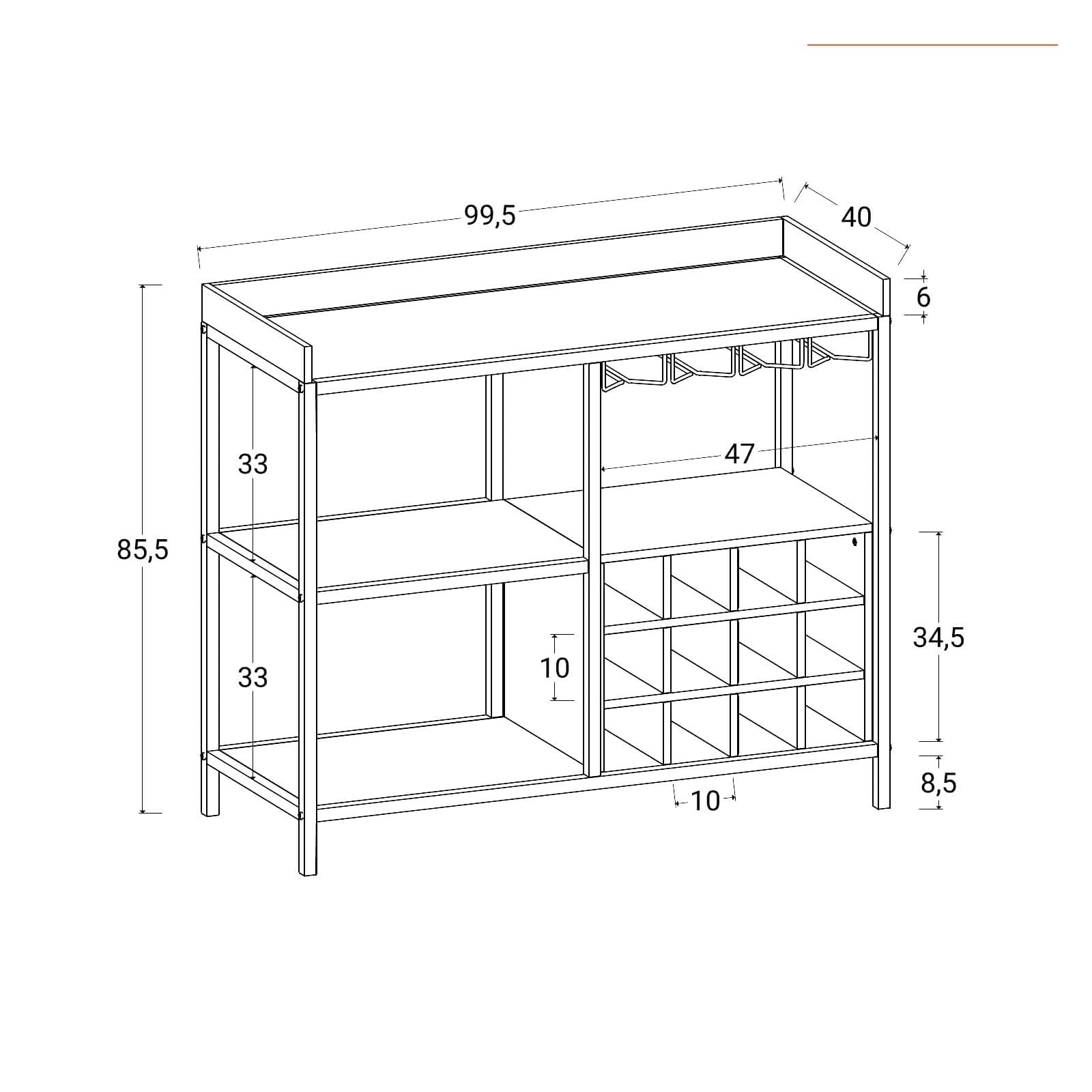 Mobile portabottiglie 100x86h cm effetto rovere grano e metallo nero - Puton