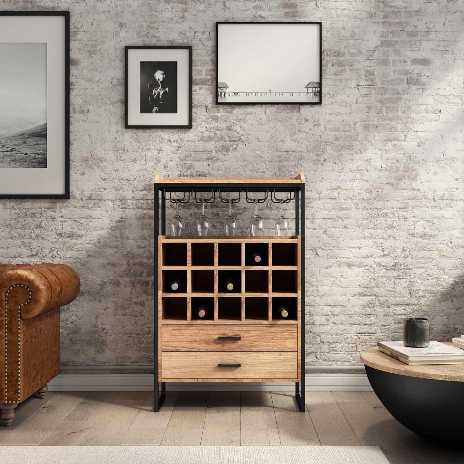 Mobile porta bottiglie 75x35 cm in legno di acacia e metallo - Freia Acacia