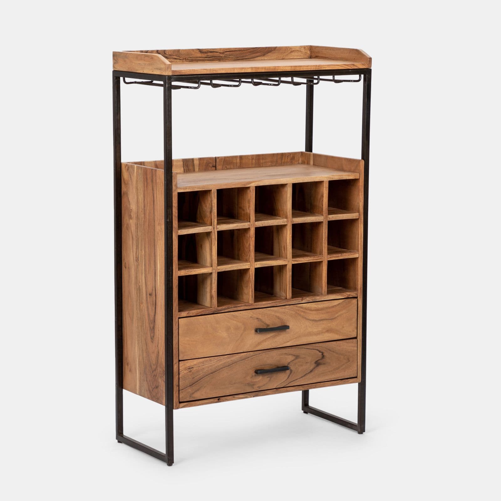 Mobile porta bottiglie 75x35 cm in legno di acacia e metallo - Freia Acacia