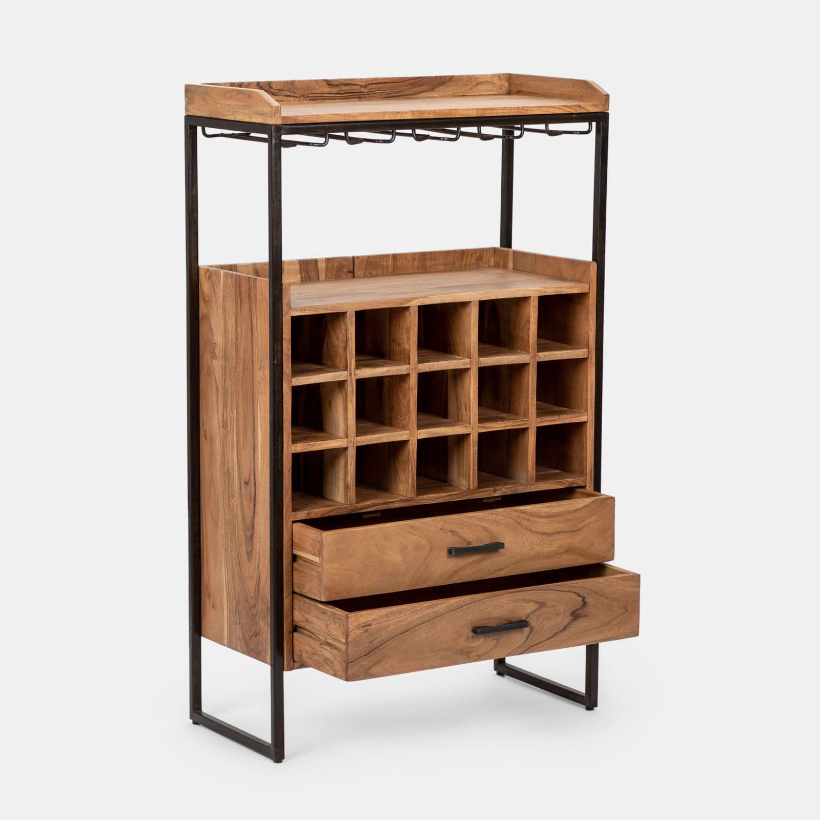 Mobile porta bottiglie 75x35 cm in legno di acacia e metallo - Freia Acacia