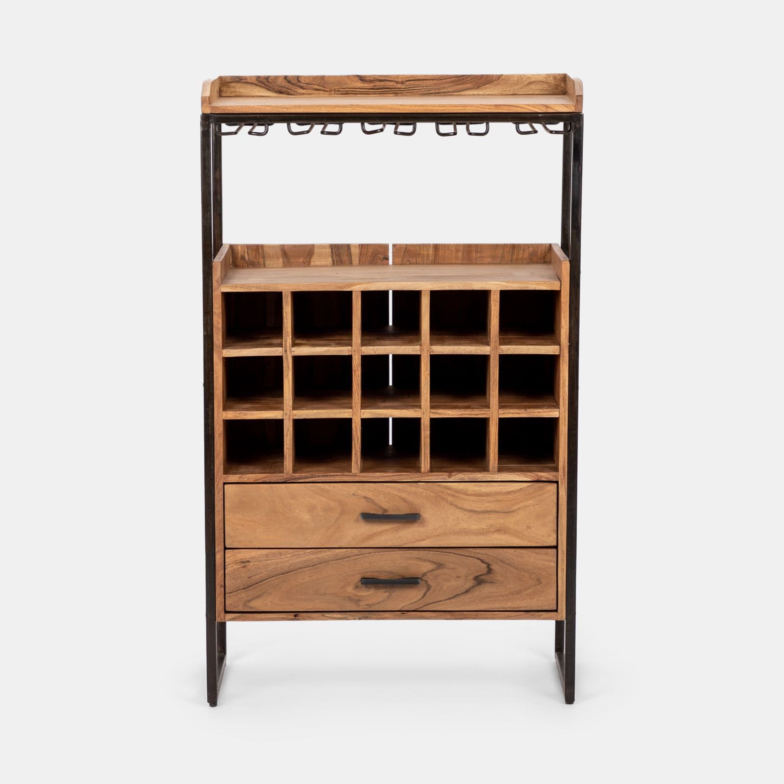 Mobile porta bottiglie 75x35 cm in legno di acacia e metallo - Freia Acacia