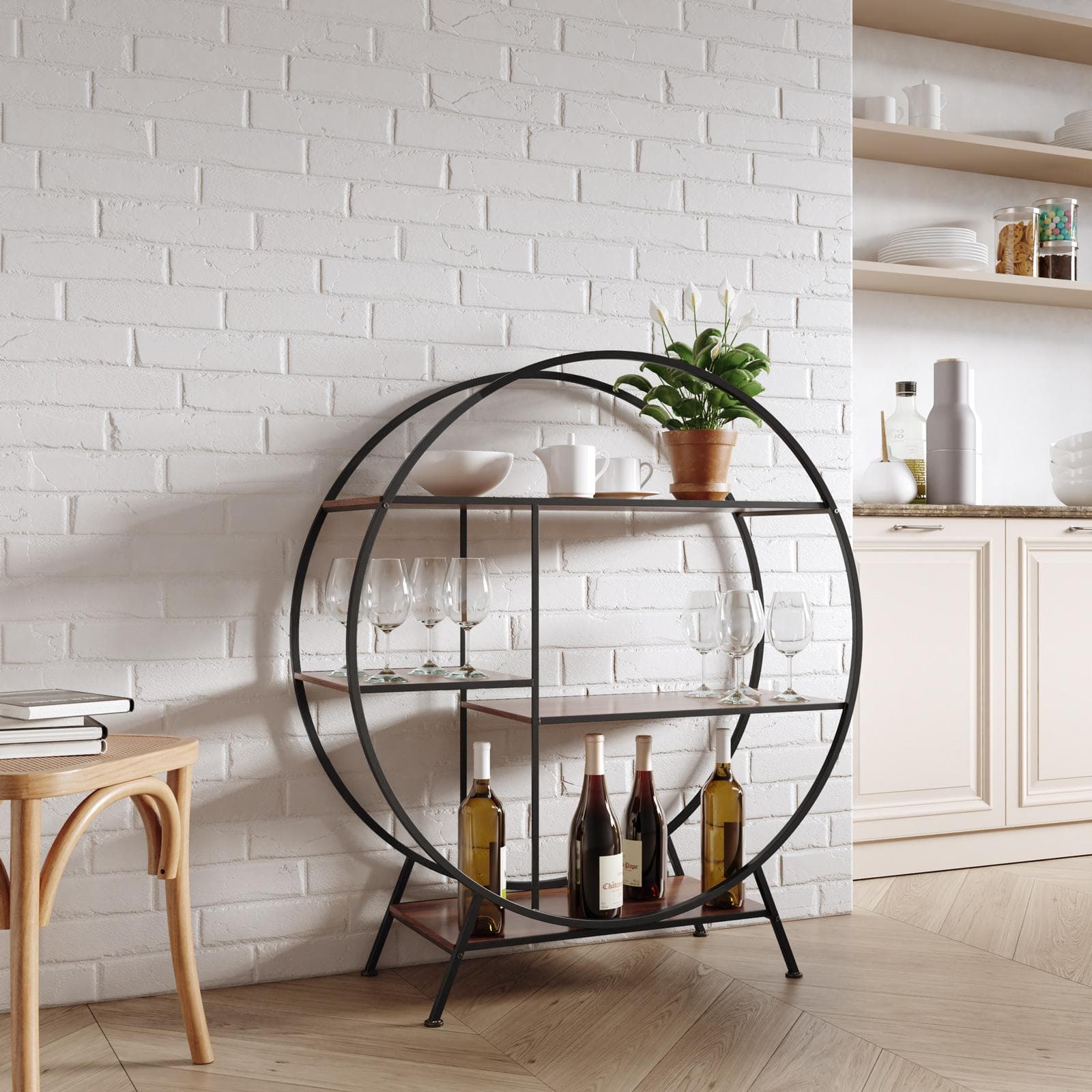 Mobile portabottiglie 91x105h cm in metallo nero e legno noce - Cellar