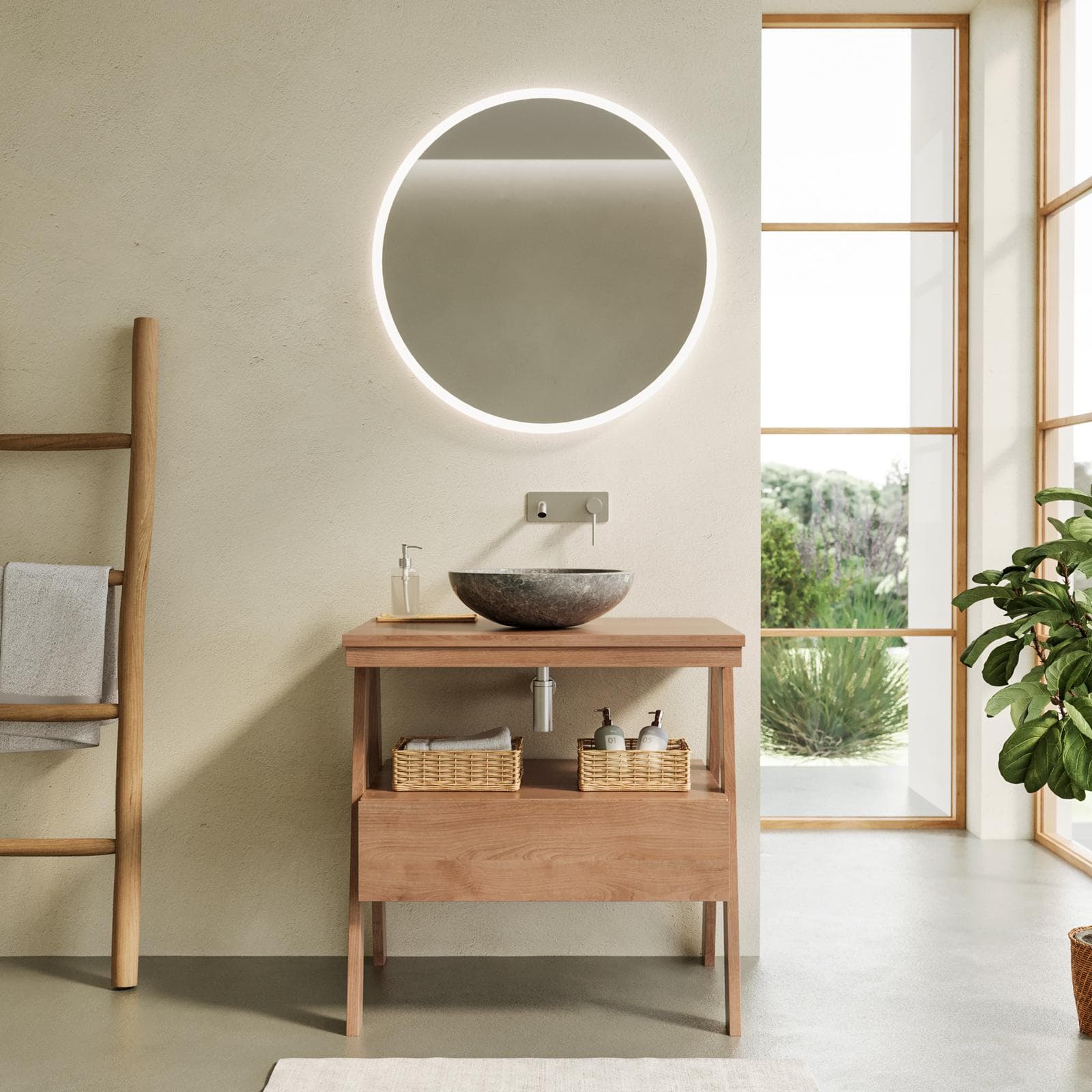 Mobile portalavabo con cassetto 80 cm in legno di mindi - Seneca