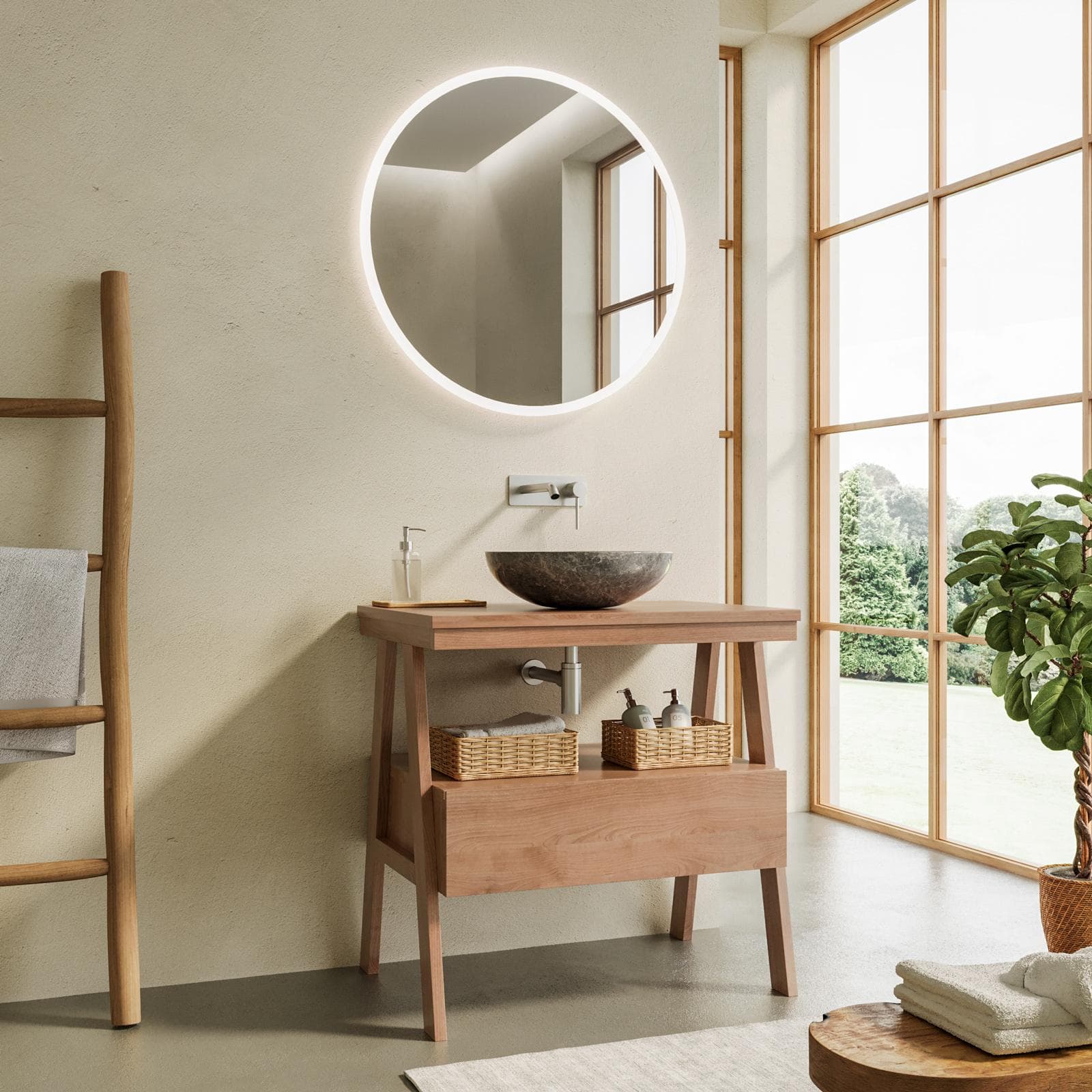 Mobile portalavabo con cassetto 80 cm in legno di mindi - Seneca