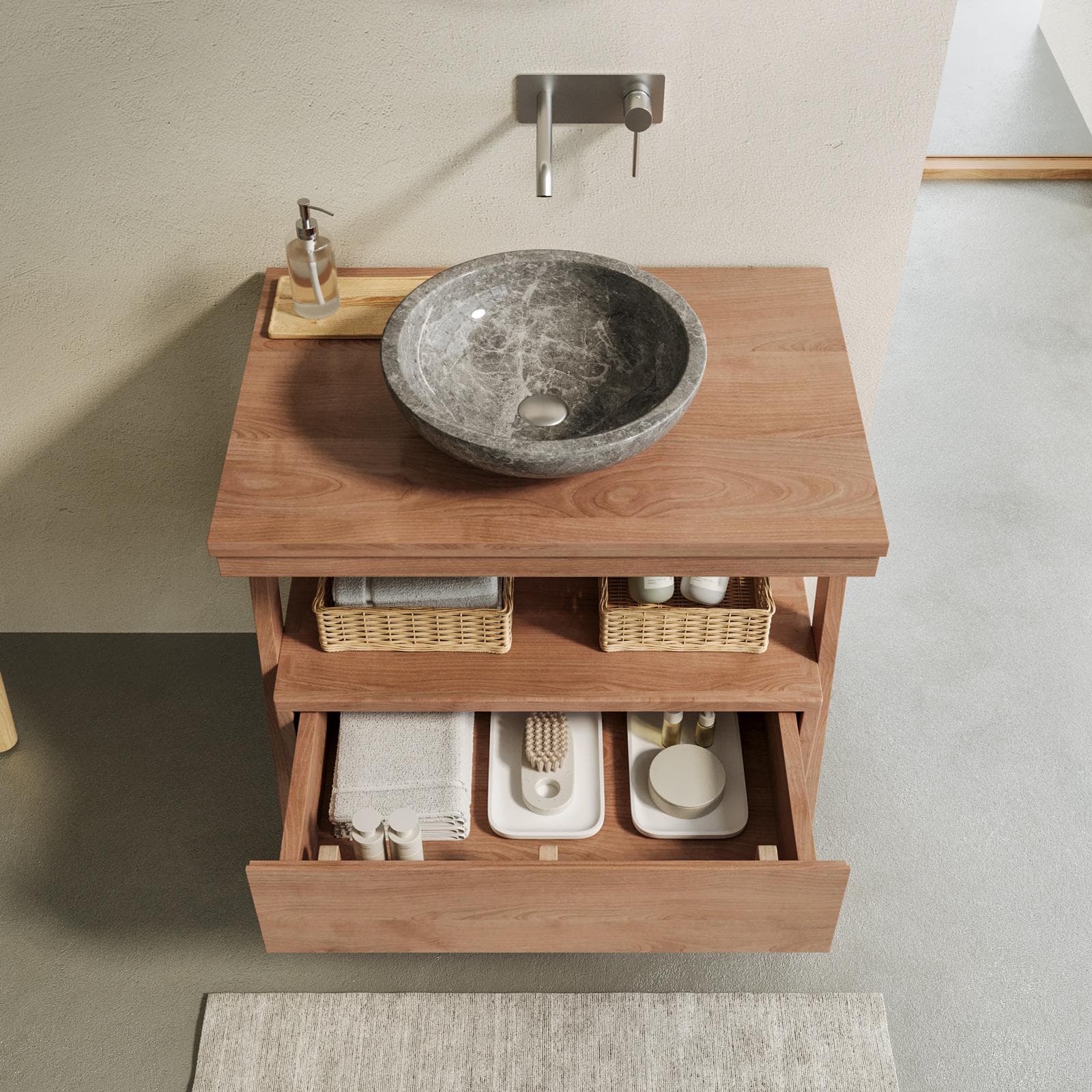 Mobile portalavabo con cassetto 80 cm in legno di mindi - Seneca