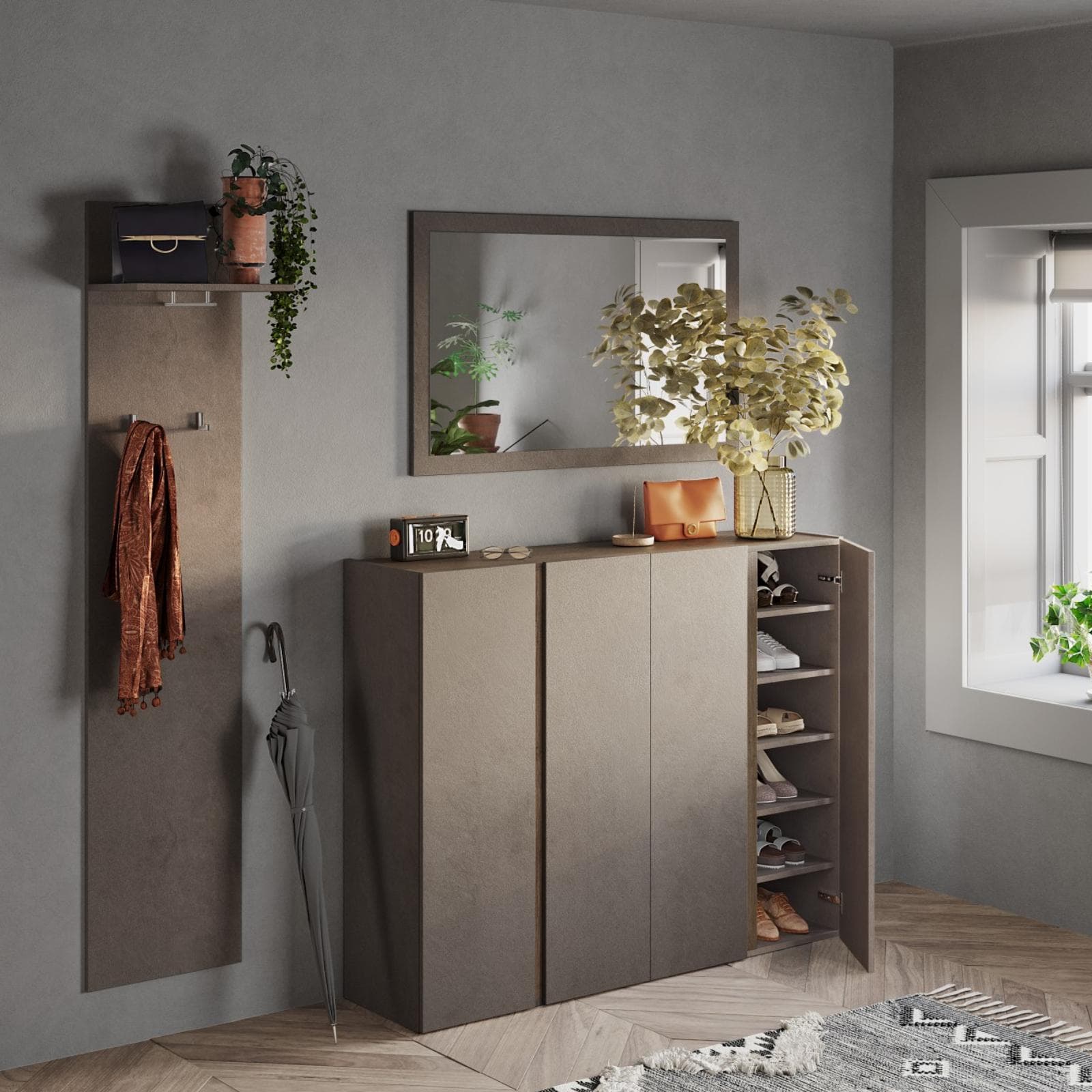 Mobile scarpiera 10 ripiani e ante battenti 140x111h cm legno mercure e bronzo - Blake