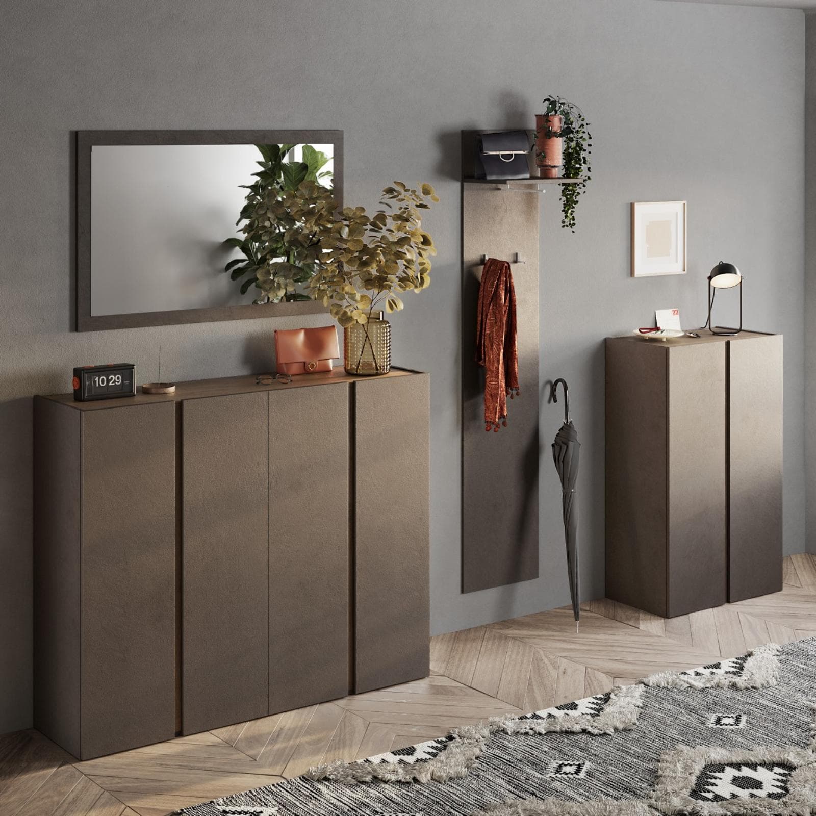 Mobile scarpiera 10 ripiani e ante battenti 140x111h cm legno mercure e bronzo - Blake