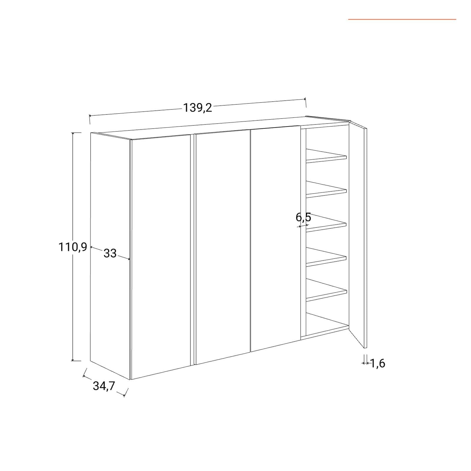 Mobile scarpiera 10 ripiani e ante battenti 140x111h cm legno mercure e bronzo - Blake