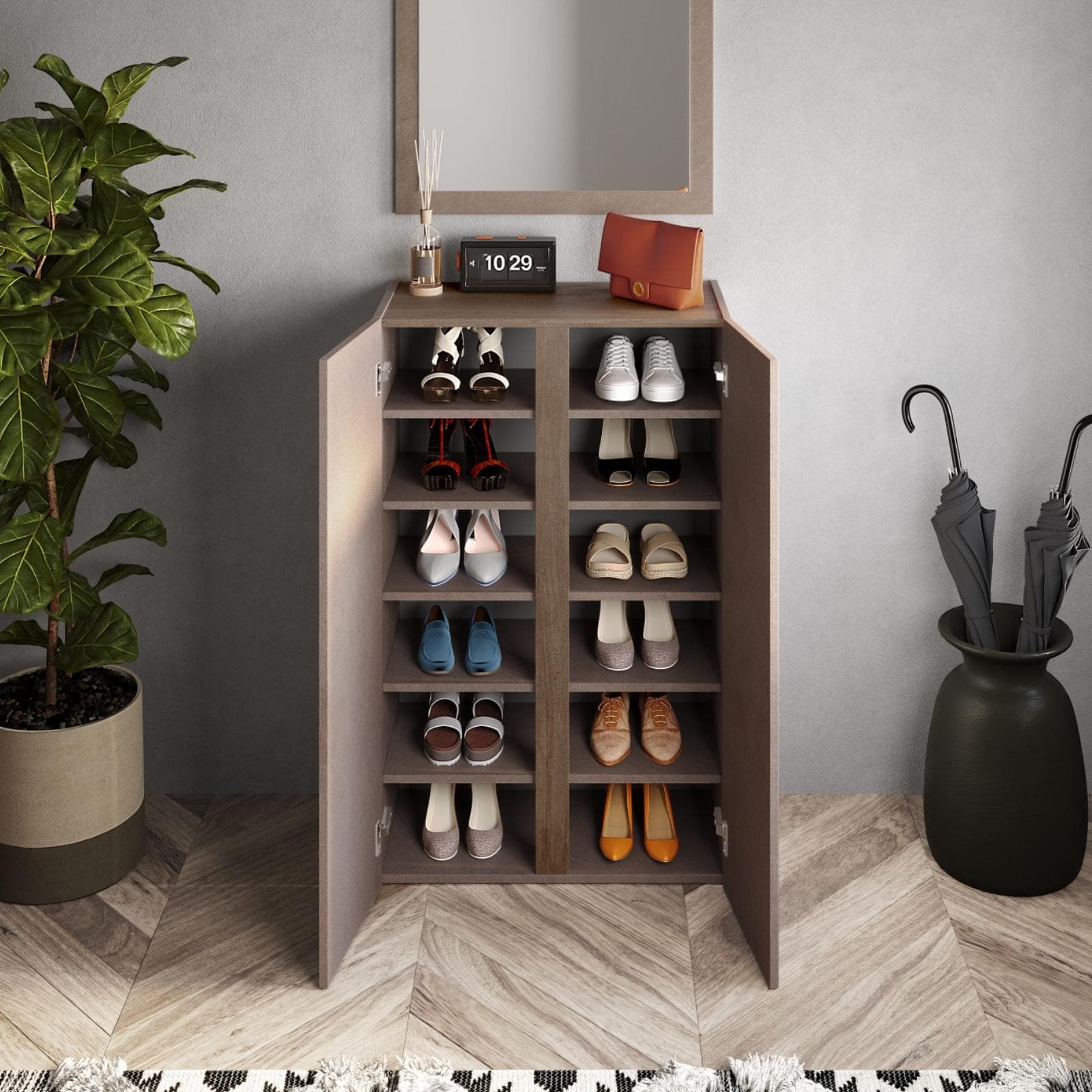 Mobile scarpiera 5 ripiani e ante battenti 70x111h cm legno mercure e bronzo - Blake